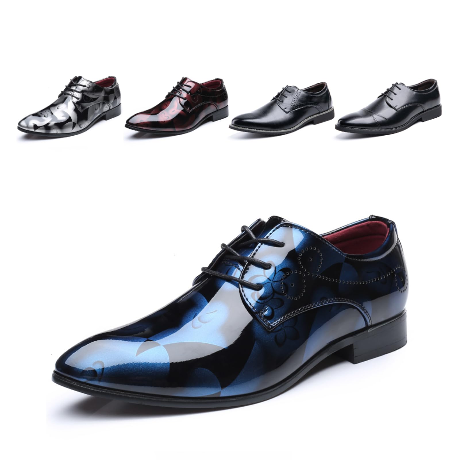 Buty Oxford dla mężczyzn Derby buty męskie formalna sukienka biznesowa sznurowane buty klasyczne oddychające lakierowane wsuwane półbuty niebieskie złoto szary czerwony czarny brązowy khaki rozmiar