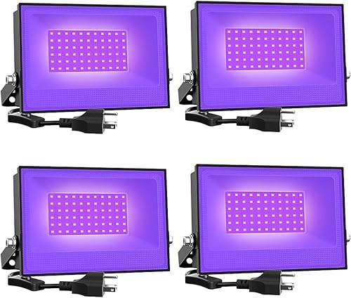 Miniatura 8 de Onforu Paquete de 2 luces LED negras de 30 W luz de inundación de luz negra con enchufe IP66 impermeable para fiesta de baile de Halloween brilla en