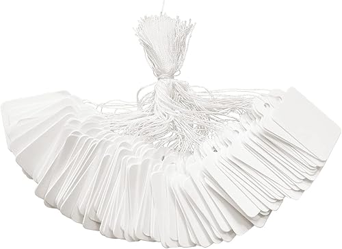 Miniatura 2 de 200 etiquetas blancas con cuerda para joyería, ropa, 1.38 x 0.87 pulgadas