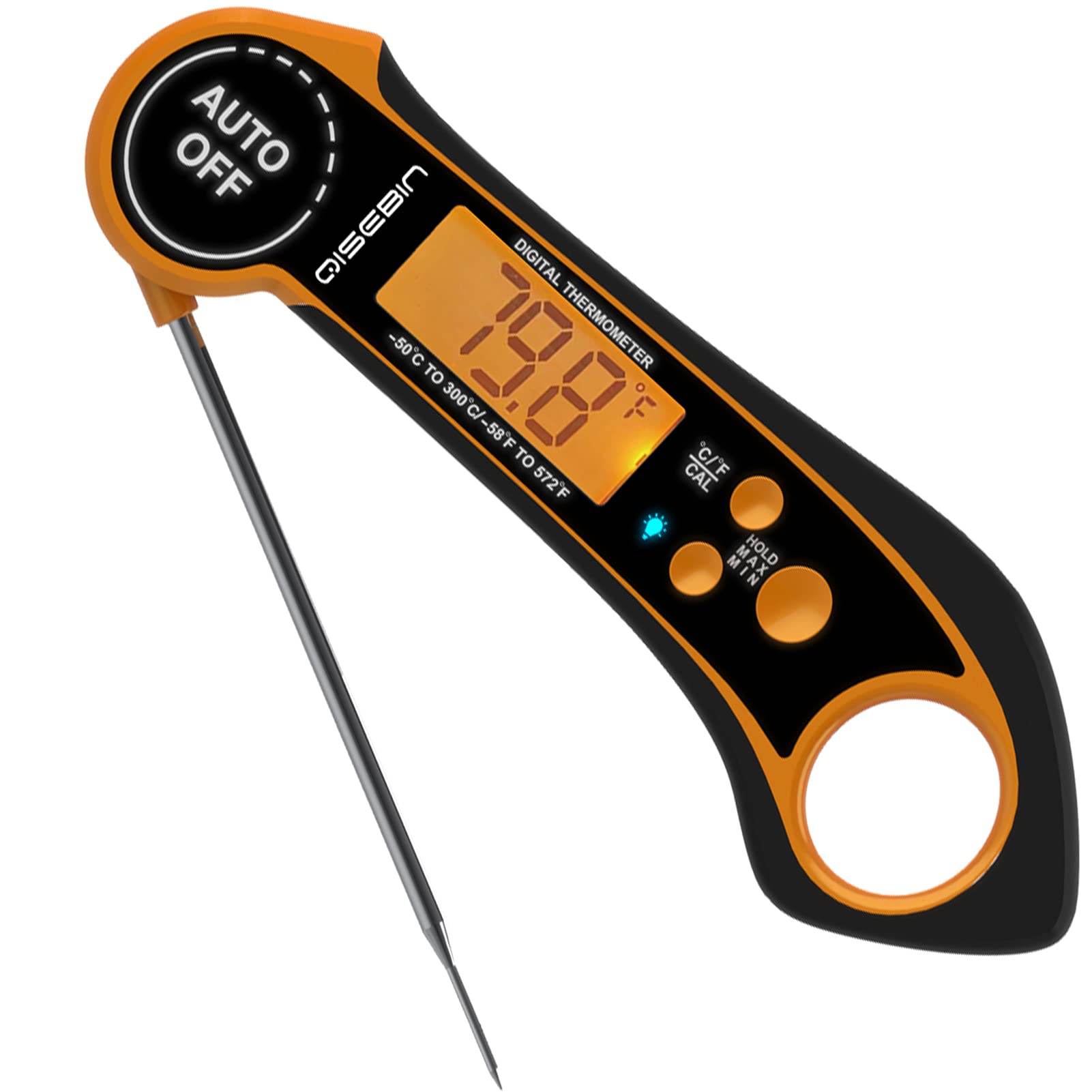 Photo 1 of 2 SETS - Qisebin Meat Thermometer for Cooking, Fast & Precise Grill Food Thermometer with Backlight, Magnet, Calibration & Foldable Probe for Deep Fry, BBQ, Grill & Roast Turkey, Black, Qisebin-Safere11-DT-68