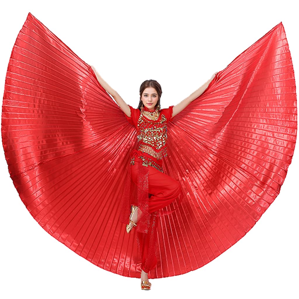 Leemiman Women Belly Dance Wings for Halloween Christmas Party Professional Belly Dance Costume Wings with Sticks (Red)
