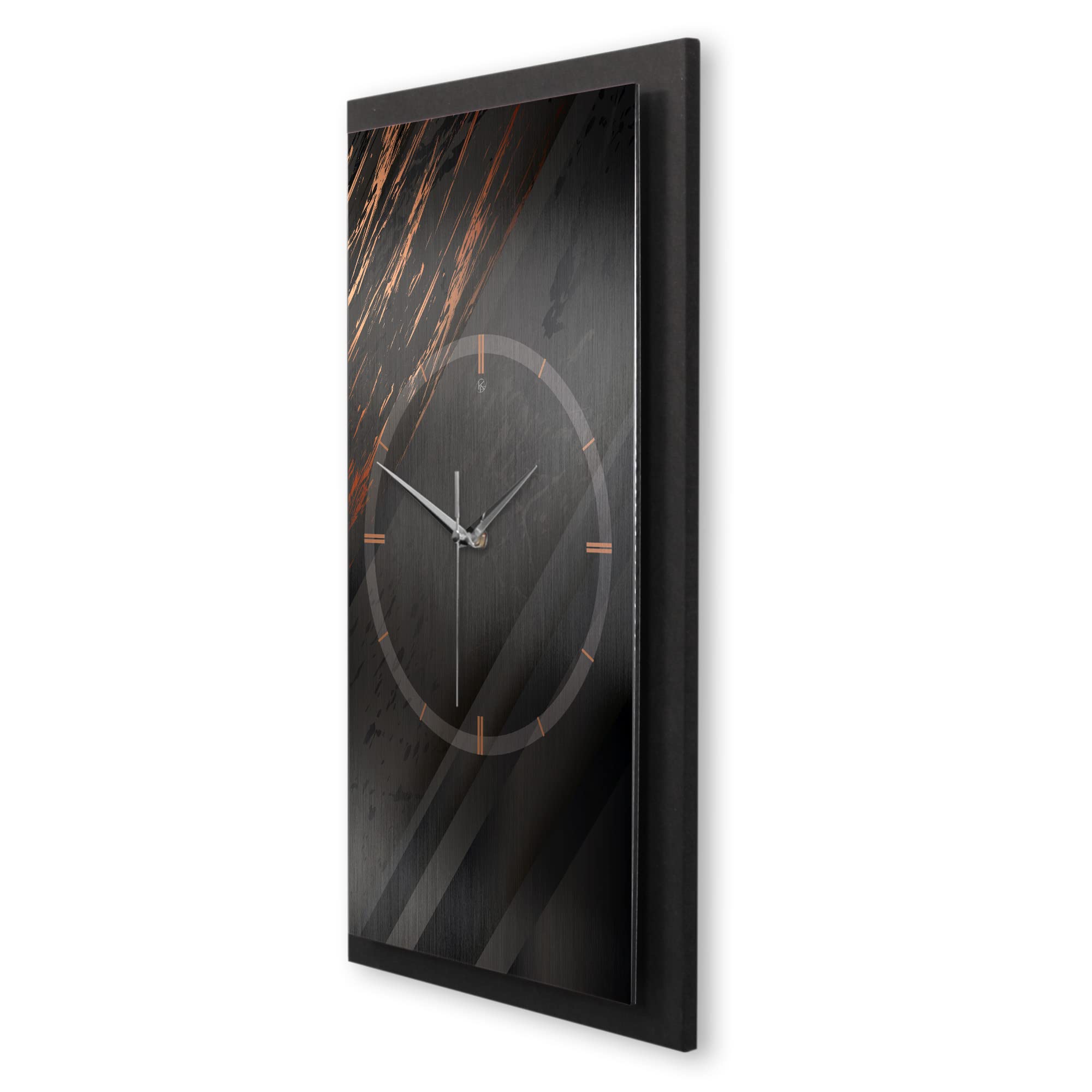 Kreative Feder 3D Designer-Wanduhr Black & Bronze in modernem Metallic-Look 50x30cm rechteckig analog lautlos ohne Ticken (Black & Bronze, leises Funkuhrwerk)