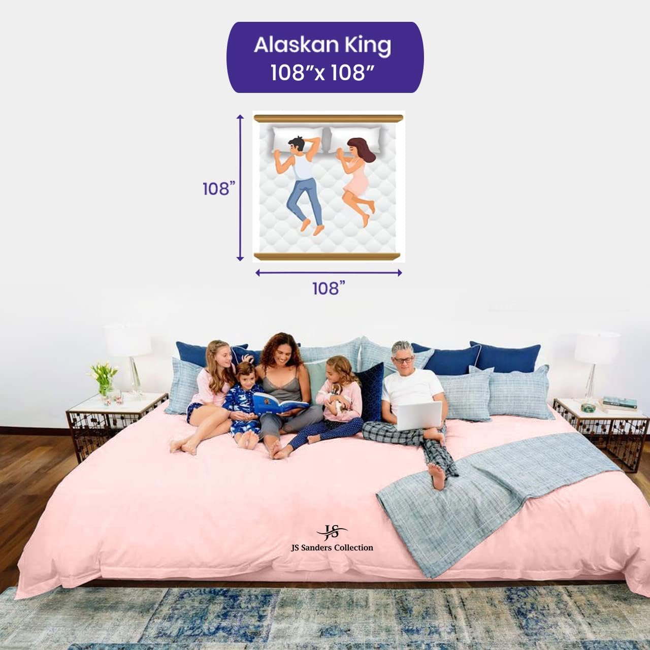 CASA LINEN Alaskan King (108X108) Sheet Set Luxury Soft 100% Egyptian Cotton -Classic Collection Bed Sheet Set for Alaskan King Mattress Blush Solid 1000 Thread Count 18" Deep Pocket