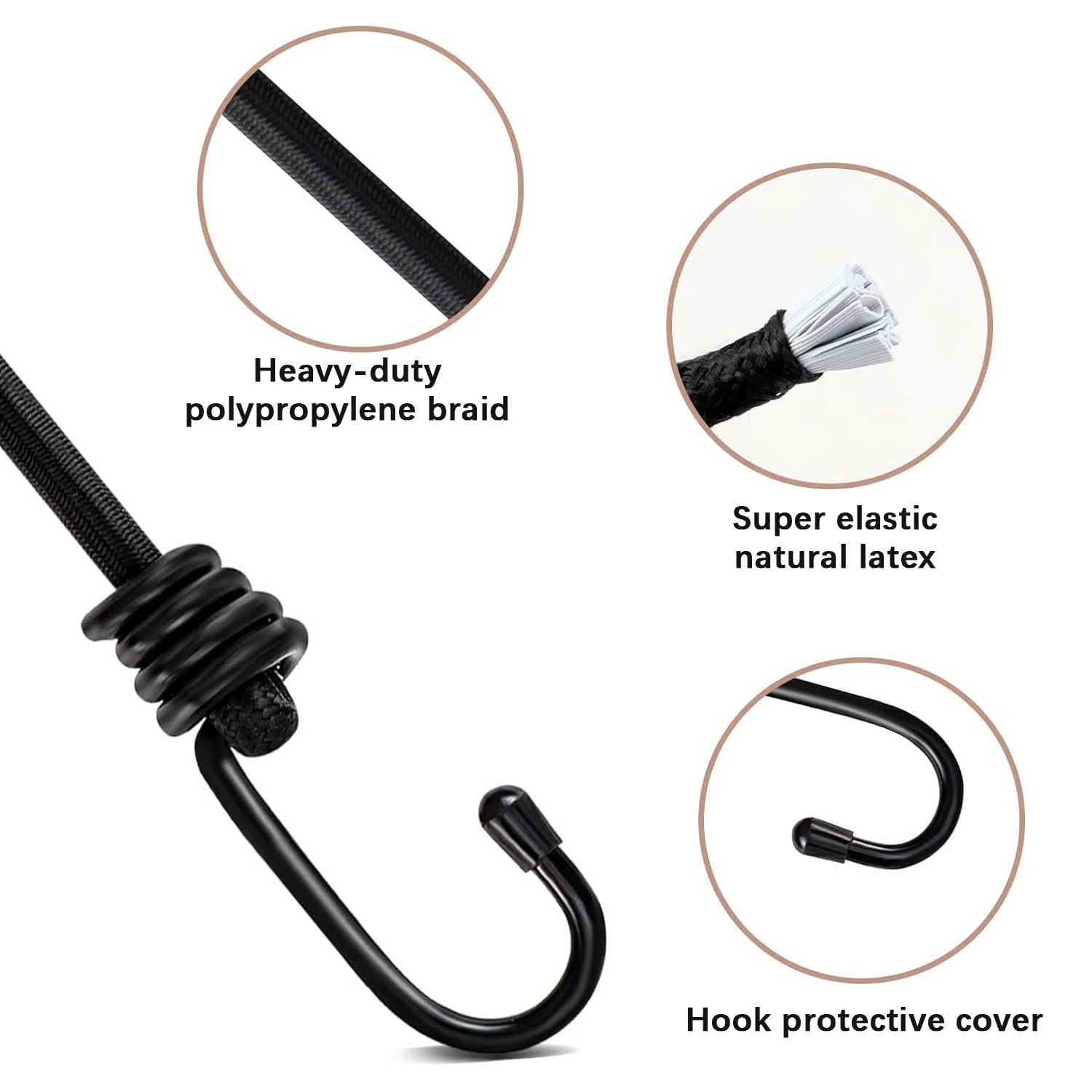Bungee Cords with Hooks, 24inch Pack of 4 Elastic Bungee Straps, Heavy Duty Weatherproof & UV - Image 3