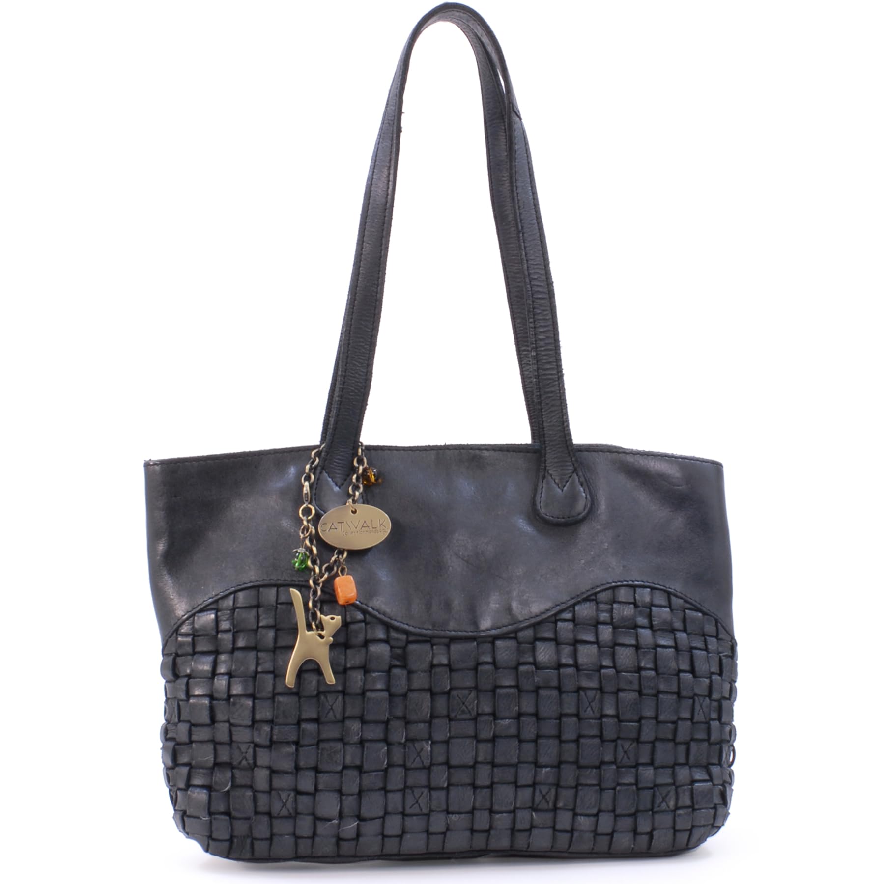 Catwalk Collection Handbags - Bolso de Hombro de Piel Lavada - Tote Bag Mediano de Mujer - Bolso Trenzado Multibolsillos - Matilda