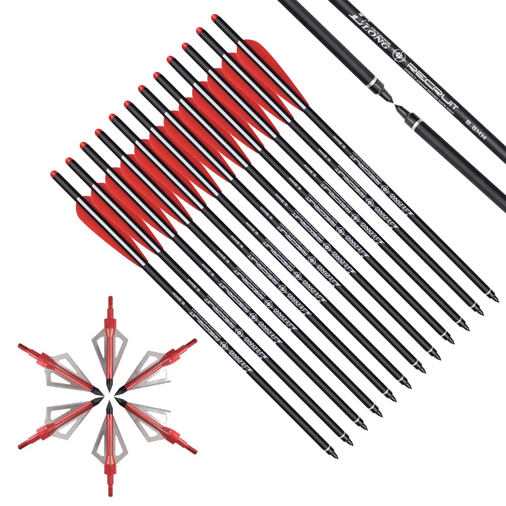NIKA ARCHERY 12 Pièces Boulons d'arbalète flèches en Carbone 16'' 18'' 20'' Pouces flèches d'arbalète pour la Chasse à l'arbalète tir à l'arc Cible Pratique