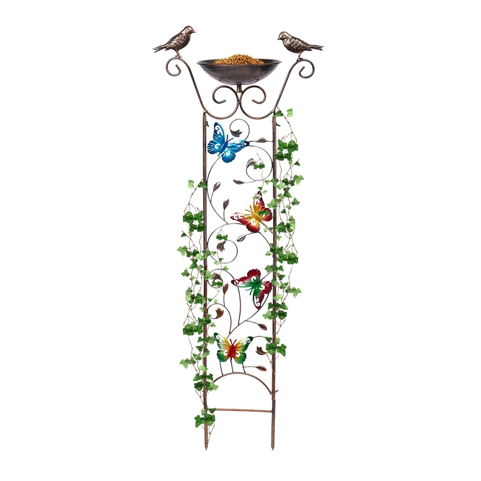Bain d'oiseaux décoratif en métal sculpté avec support de plantes haut de gamme