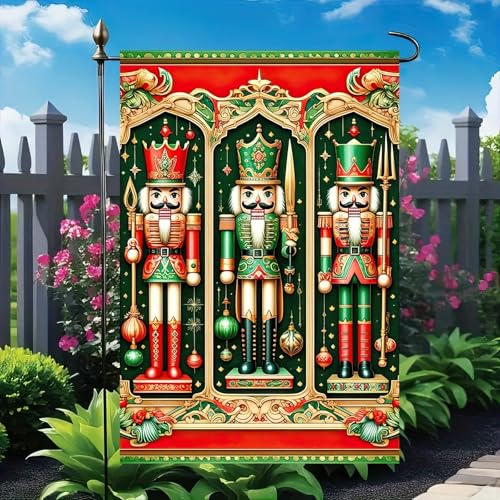 Image of BlissYard Christmas Nutcracker Soldiers Garden Flag 12x18 Inch Polyester | Double sided polyester, Christmas three nutcracker soldiers design, classic holiday decor for porch and yard
