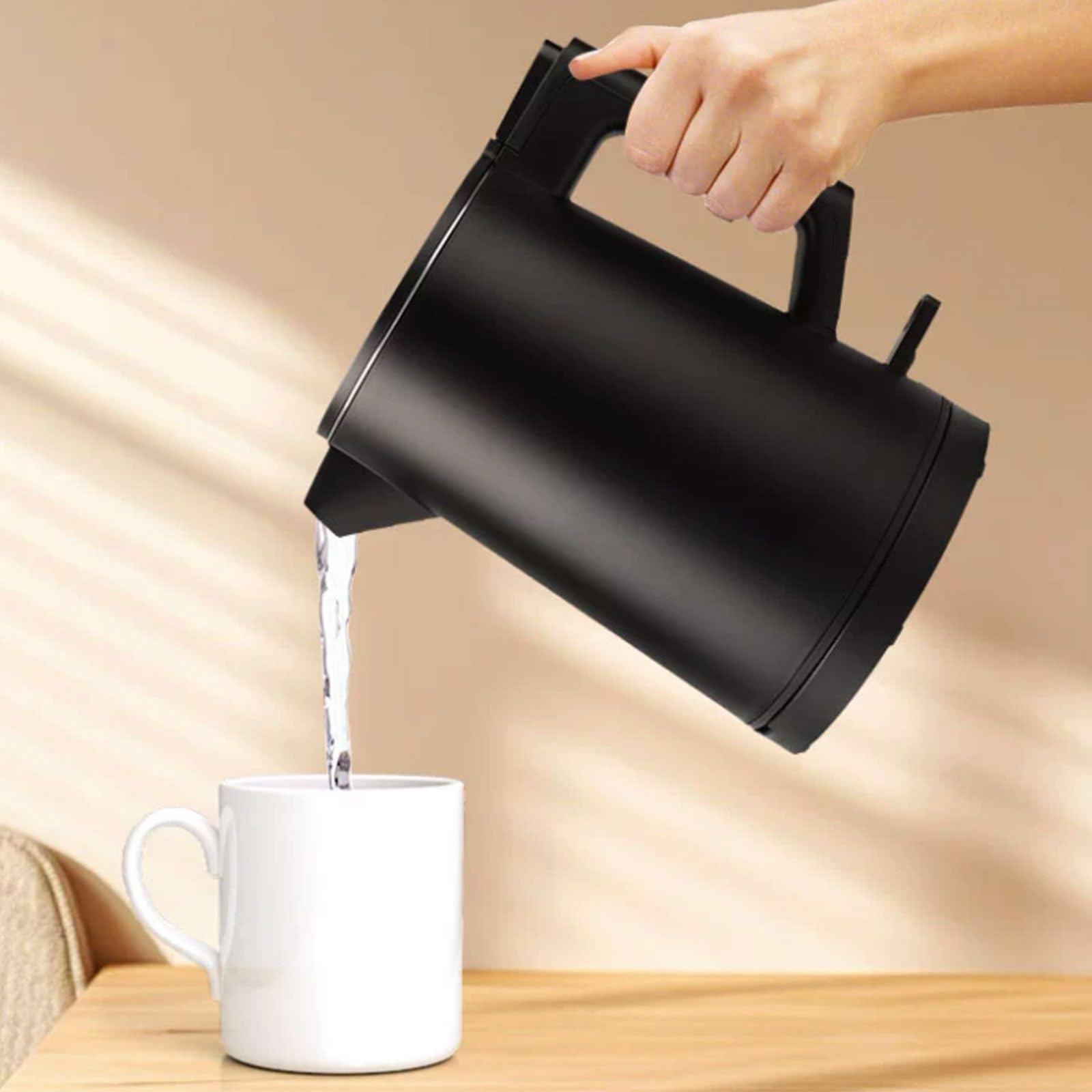 Bollitore elettrico in acciaio inossidabile ad alta potenza, doppio strato, for uso domestico, dormitorio, bocca larga, facile da pulire.