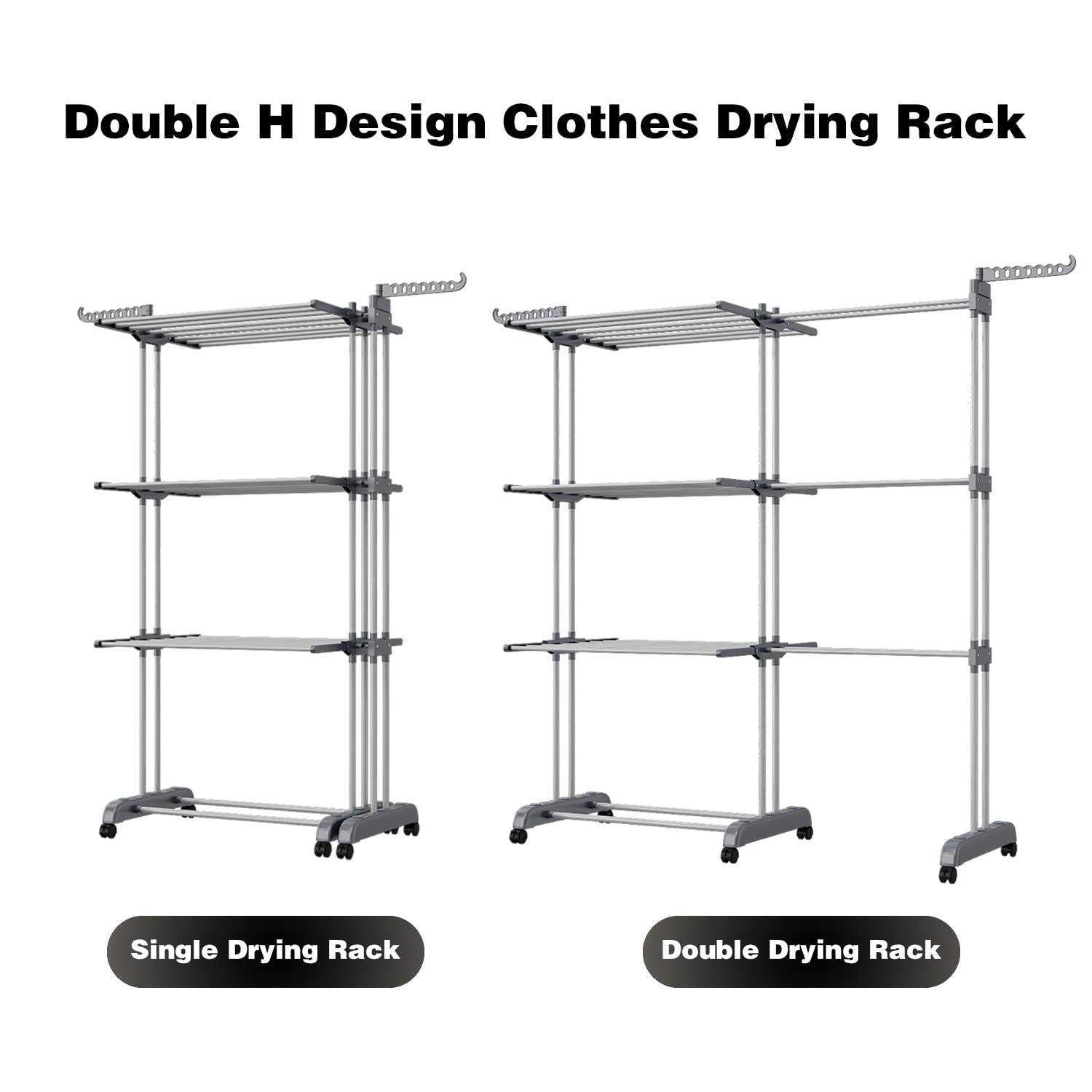 Séchoir à Linge Tour Peu encombrant avec 6 Ailes Pliables sur 3 Niveaux, étendoir à Linge Extensible Longueur 66-130 cm, Table de Lavage Pliable pour l'intérieur et de Grandes familles
