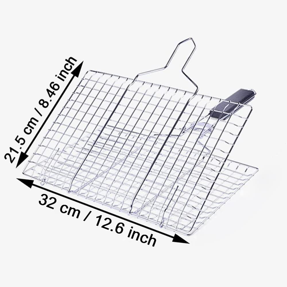 Panier à Griller En Acier Inoxydable pour Barbecue - Pliable avec Poignée Amovible pour Poisson, Steak, Crevette