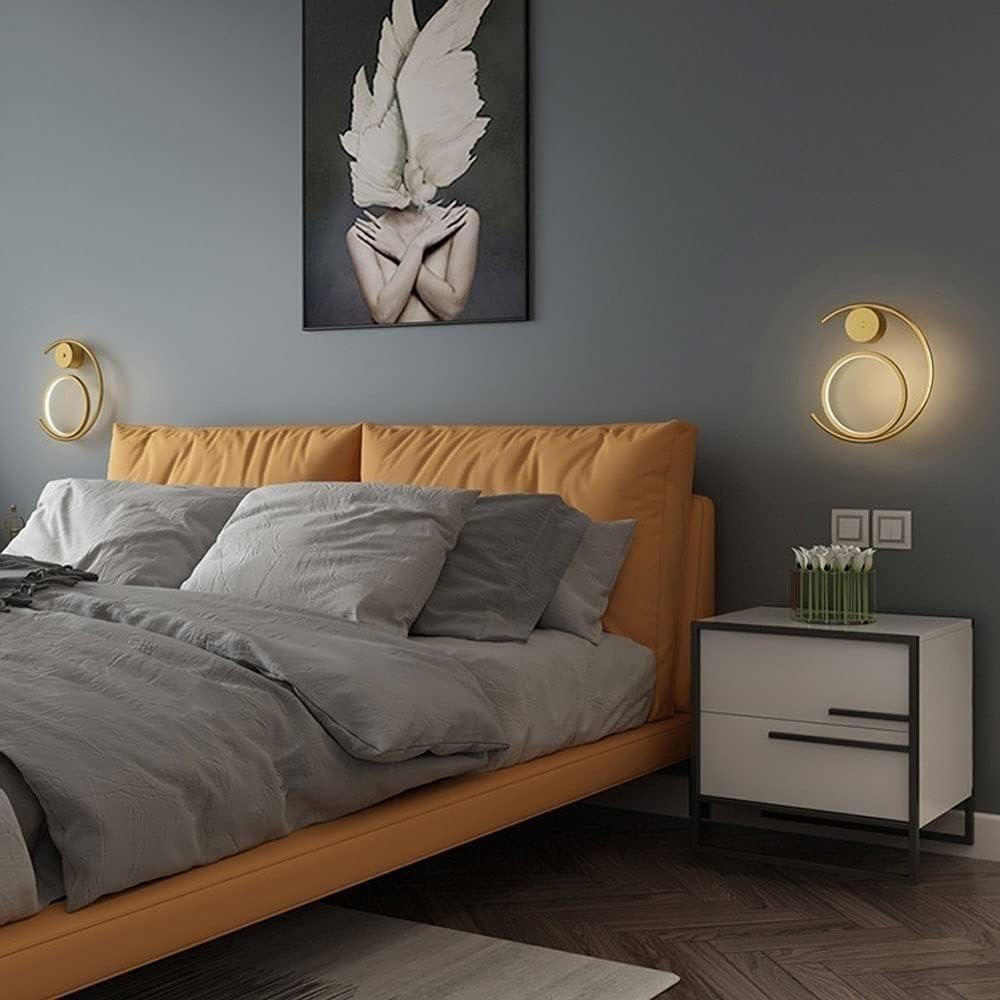 Złoty kinkiet ścienny 13 W LED Okrągły pierścień Dekoracyjne oświetlenie ścienne | Współczesne minimalistyczne geometryczne kinkiety | Kinkiety do wnętrz Salon Corr