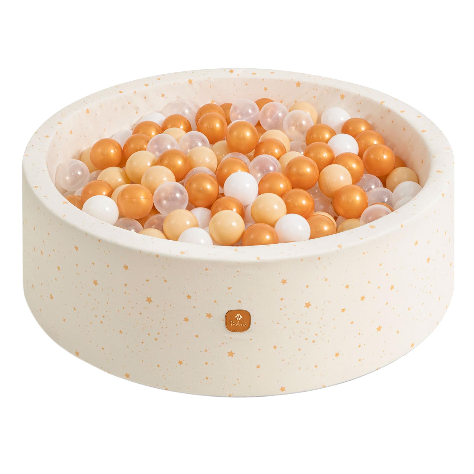 Dodozen Velvet Foam Ball Pit 90x30cm with 200 Balls for Babies and Toddlers - Soft Play Area, Washable Cover - Golden Stars