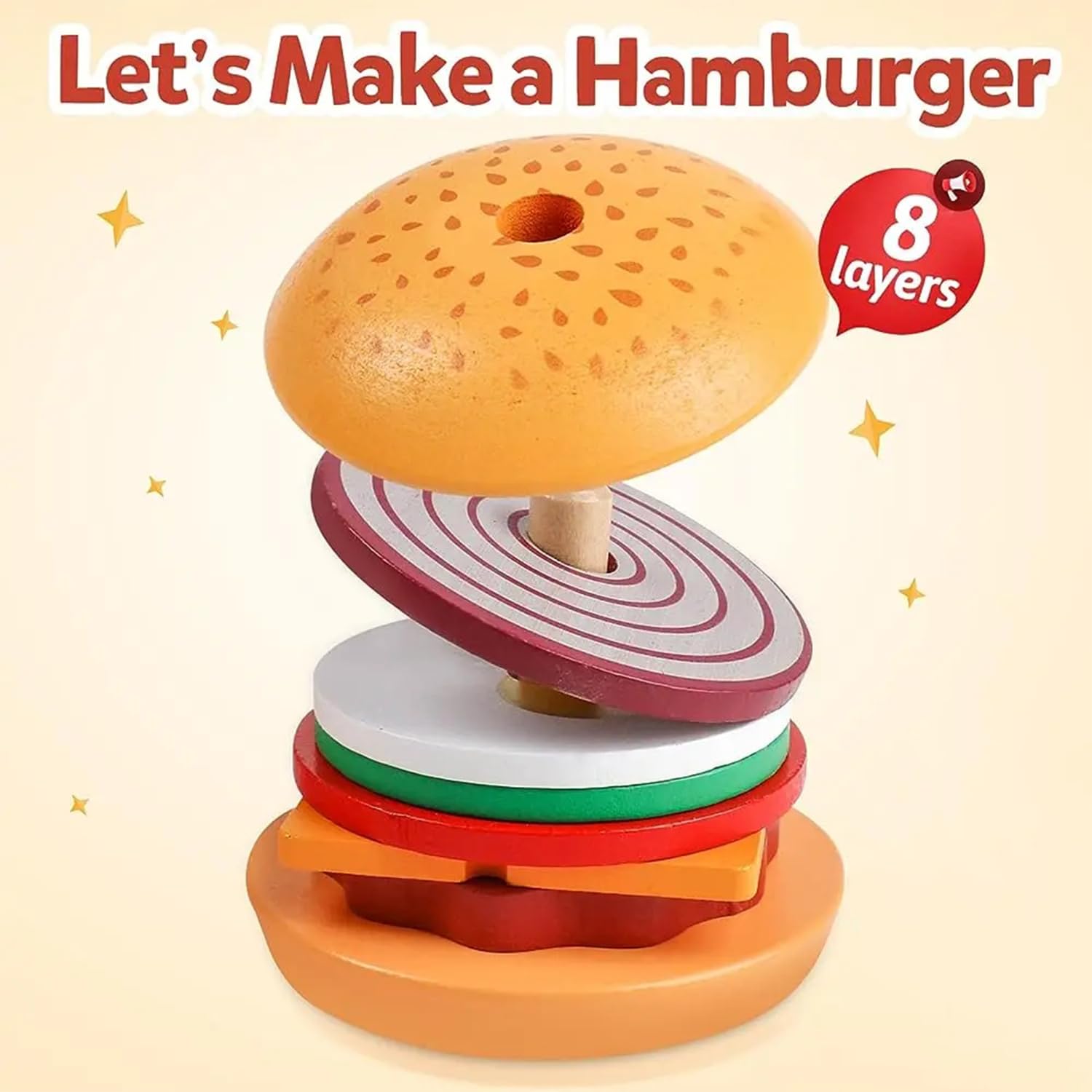 Jouet En Bois Pour Enfants - Kit De Nourriture Rapide Pour Hamburger En Bois Avec Menu Allemand - Jouet Idéal Pour La Cuisine Bouée - Jeux - Jouets
