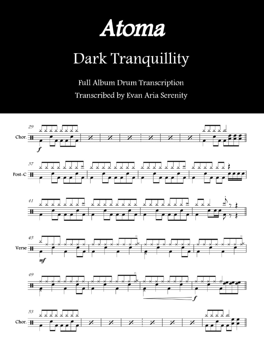 Partitions batterie Atoma Dark Tranquillity : apprenez chaque morceau note à note avec précision