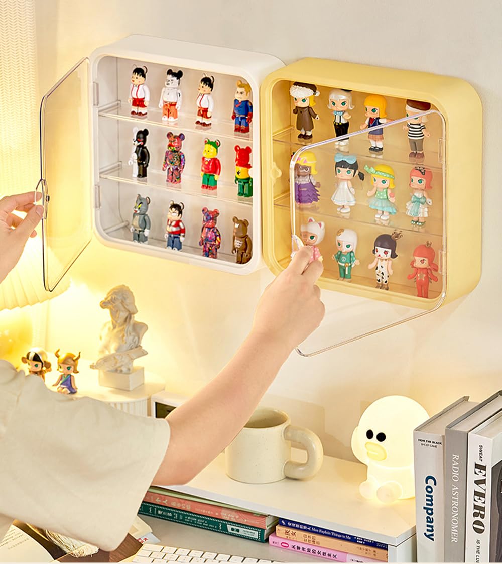 Vitrine für Figuren, 3 Ebenen Wandmontierte Puppen-Vitrine mit magnetischer Tür und Regal, klare staubdichte Vitrinen für Sammlerstücke, Figuren Sonny Angels Pop Mart, Grün