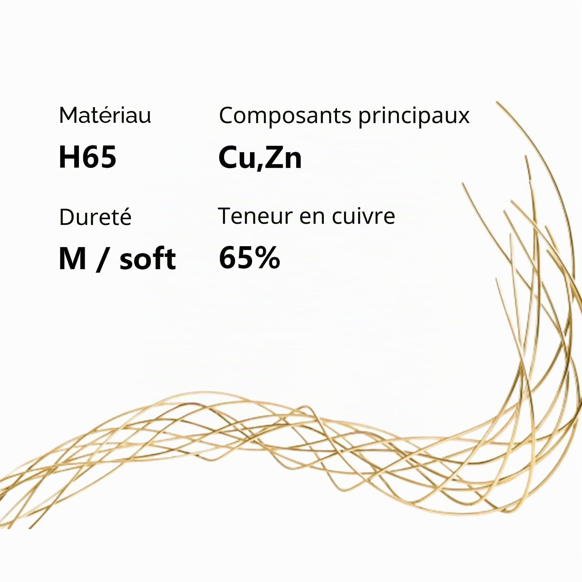Fil en laiton - Diamètre : 0,5 mm - Diamètre du fil : 0,5 mm - Longueur : 50 m