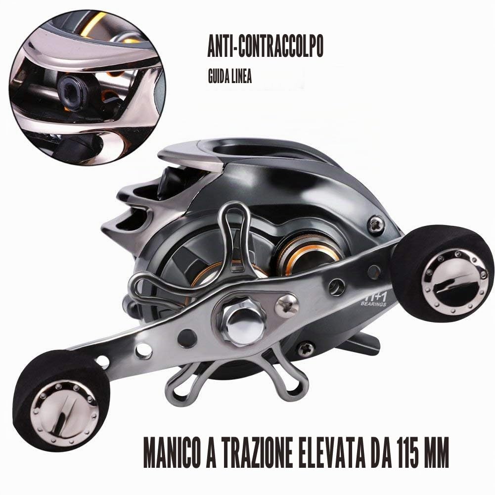 Sougayilang Mulinello da baitcasting, 12 cuscinetti in acciaio inox, 8,2 kg Super Drag, mulinello da pesca con doppio freno sintonizzato magnetico
