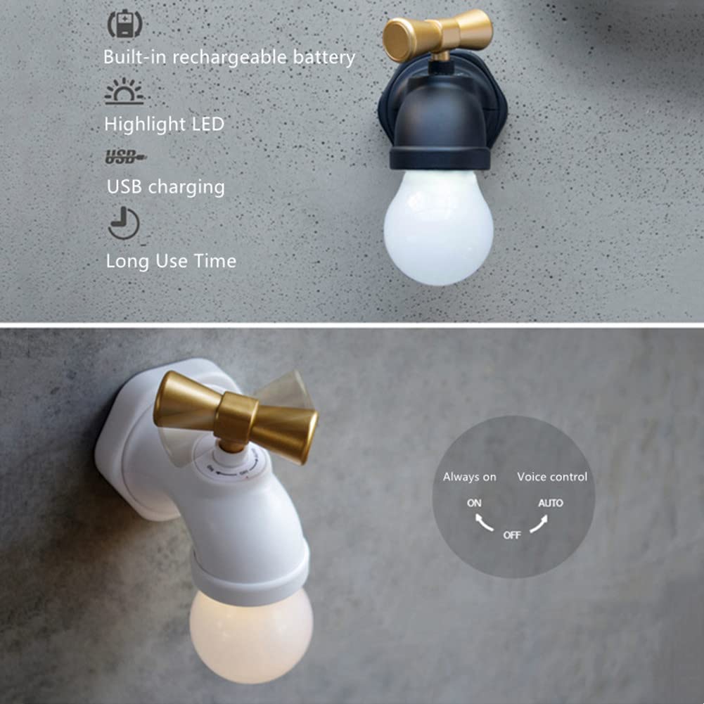 Czarna bateria ścienna z czujnikiem ruchu Wewnętrzna lampa ścienna LED Zasilana bateryjnie z przełącznikiem, Oświetlenie ścienne USB na akumulator Kreatywna lampa korytarzowa z kranem,White