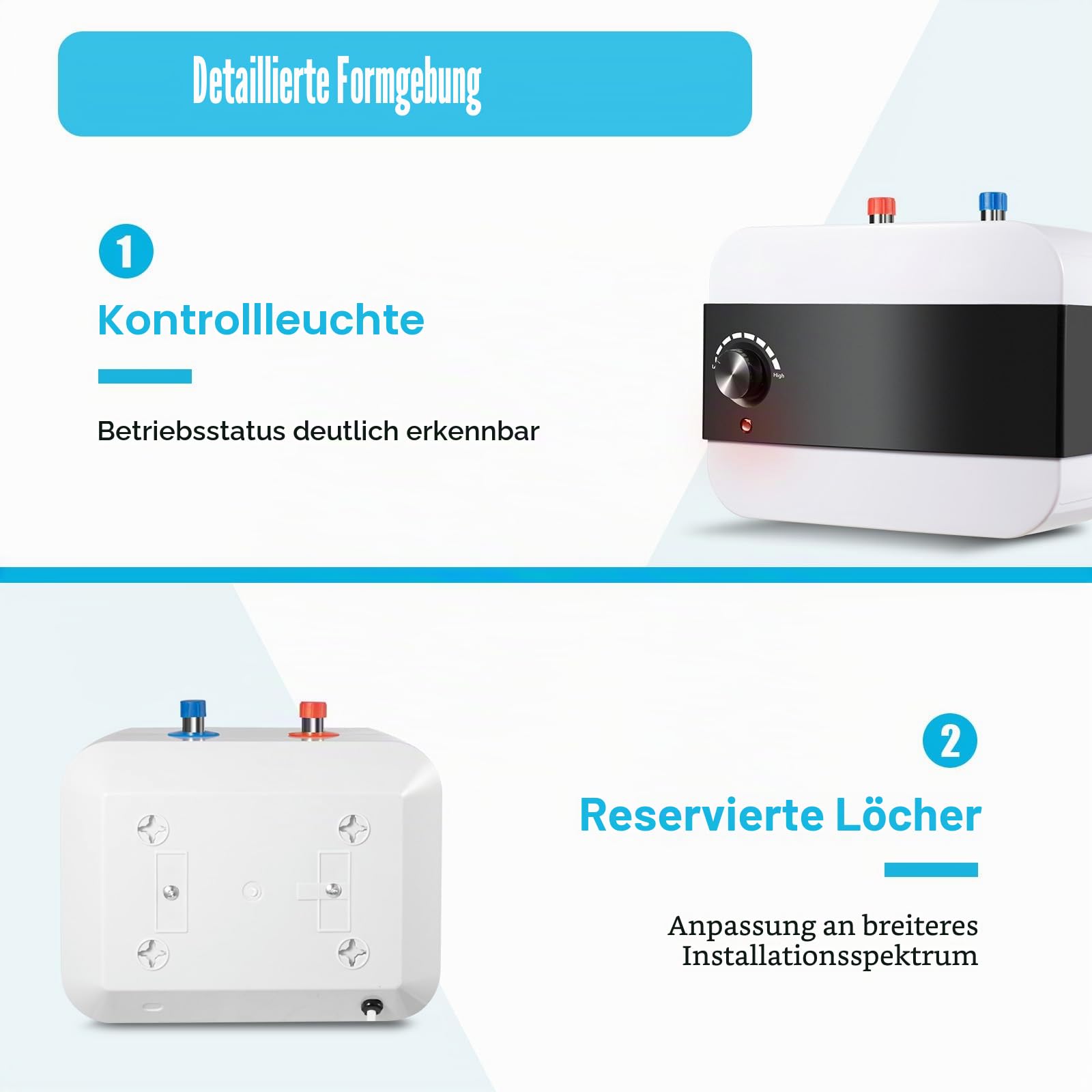 6L Untertischboiler Druckfester Warmwasserspeicher, 1500w Boiler Untertisch 30-65°C Einstellbare Temperatur Boiler, Untertischboiler mit Wärmeschutzzustand für Küchen, Badezimmer