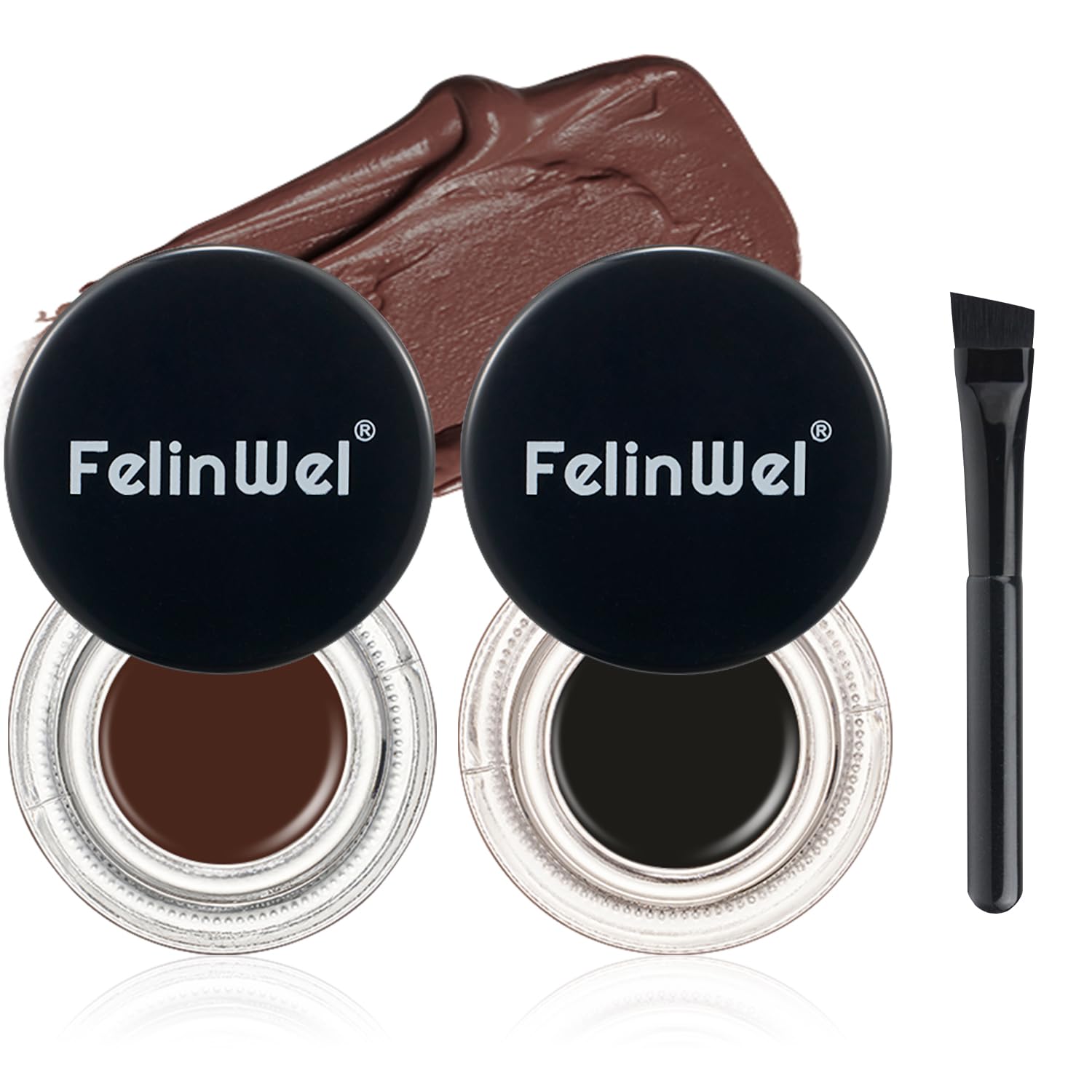 2Pcs Gel Eyeliner and Eyebrow Pomade Cream with Brush Waterproof Long Lasting, Black and Brown