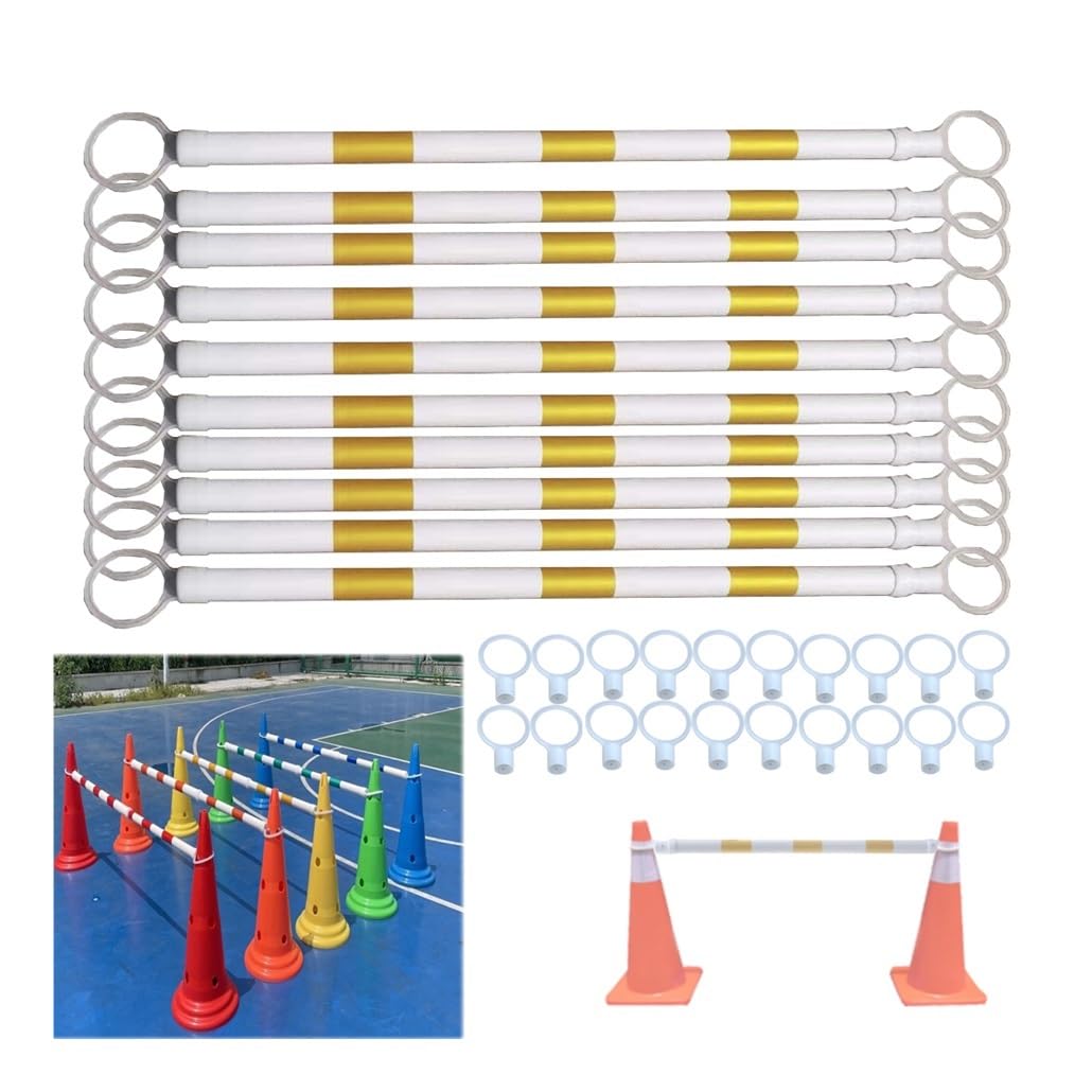 10 Pcs.Postes de Seguridad Telescópicos, Amarillo/Blanco,Cinta Retráctil 2m | Se extiende hasta 2 m. Postes amarillo y blanco con cinta retráctil. Ideal para seguridad vial y gestión(Yellow and White)