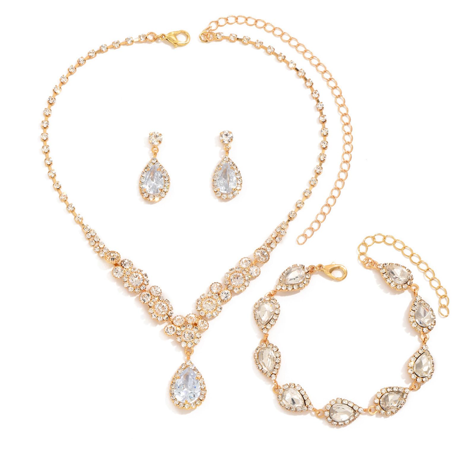 Copbopwn Juego de joyas para mujer, Juegos de bisutería para dama de honor Juego de bisutería Collar Pulsera Pendientes colgantes Regalos de joyería ajustable para la fiesta de boda Novias Accesorios