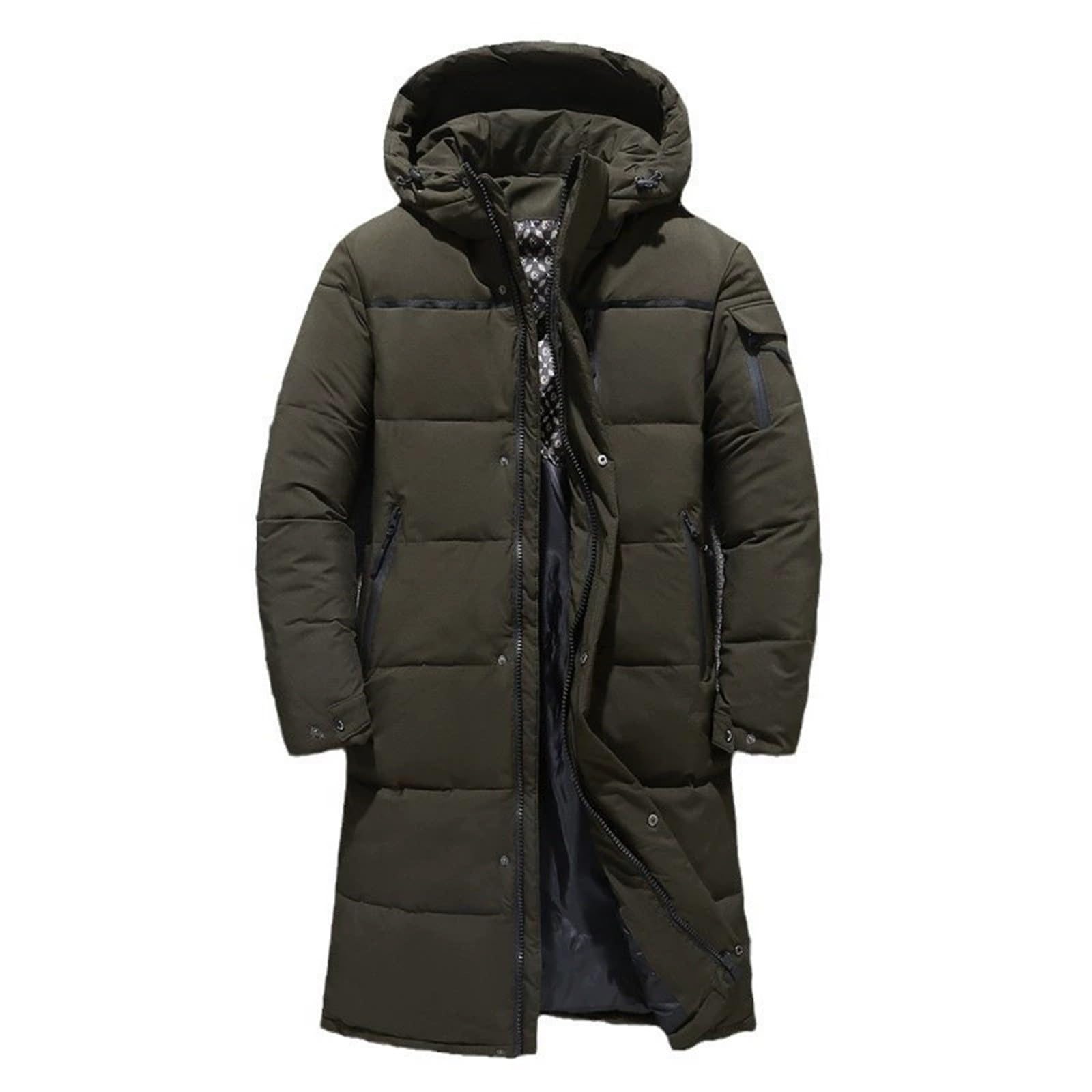 Piumino da uomo con cappuccio, giacca lunga imbottita per esterni, termica, isolante, invernale, per viaggi, passeggiate, caldo, con cerniera e tasche