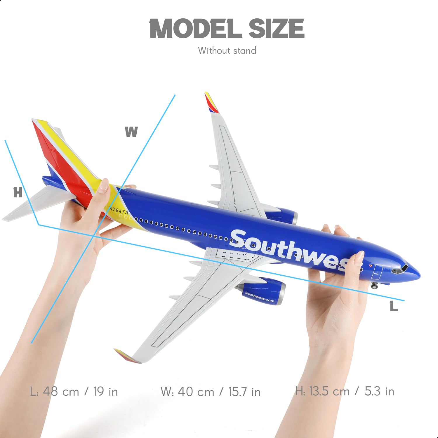 1/85 Southwests 737 model samolotu ze stojakiem (długość 43 cm) do Boeinga 787, model samolotu z żywicy, dla dorosłych, pamiątka lotnicza, prezent lotniczy, dekoracja do domu lub biura