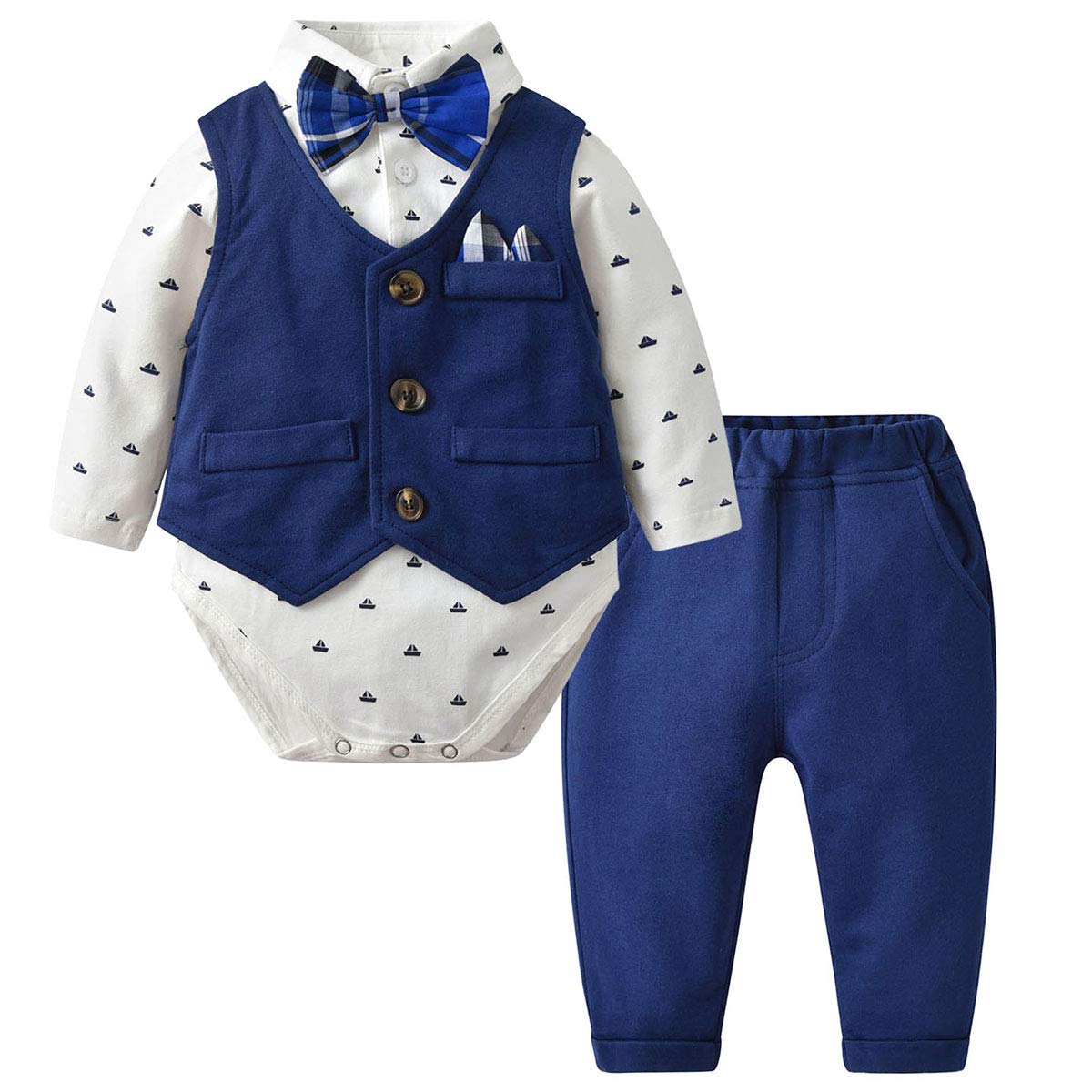 famuka Traje de 3 piezas con chaleco esmóquines para bebé-niños 52cm / 0-3 meses Azul 3