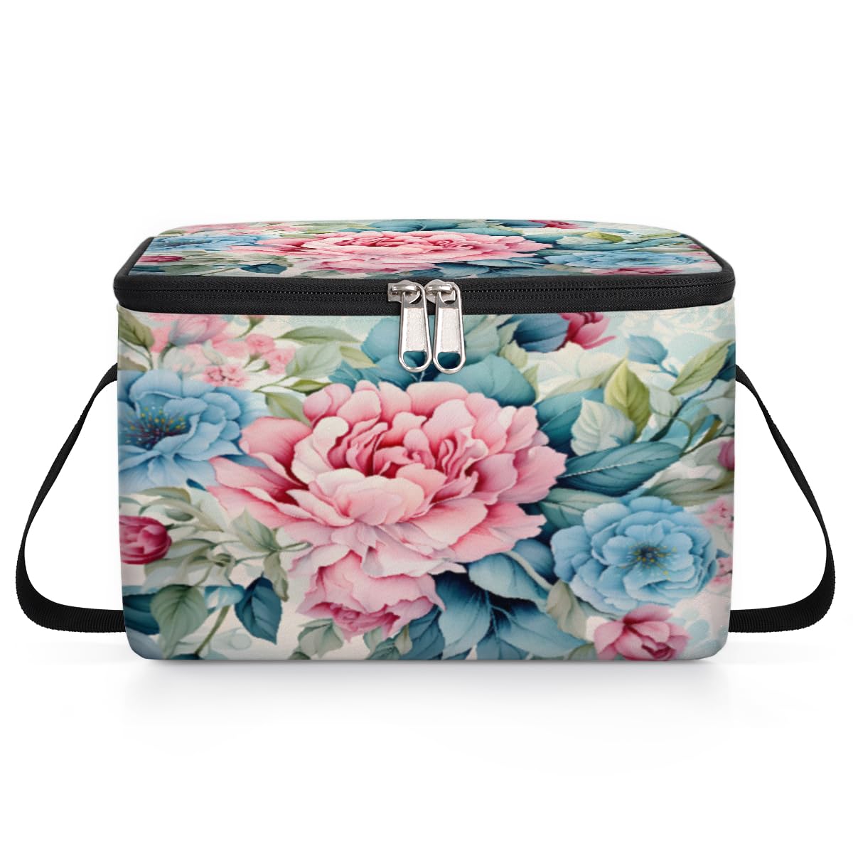 GzLeyigou Peony Pinks Lunch Bags for Women Men 9 Cans, Hot & Cold Food Delivery Bag Insulated Grocery Bag Insulated Lunch Box Floral Flowers Cooler Bag for Office Work Picnic Beach