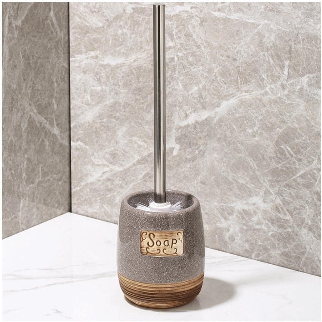 POCHY Cepillo para Inodoro de Limpieza del hogar, Cepillo para Inodoro de cerámica con Mango de Acero Inoxidable, Cepillo y Soporte para Limpiador de Inodoro