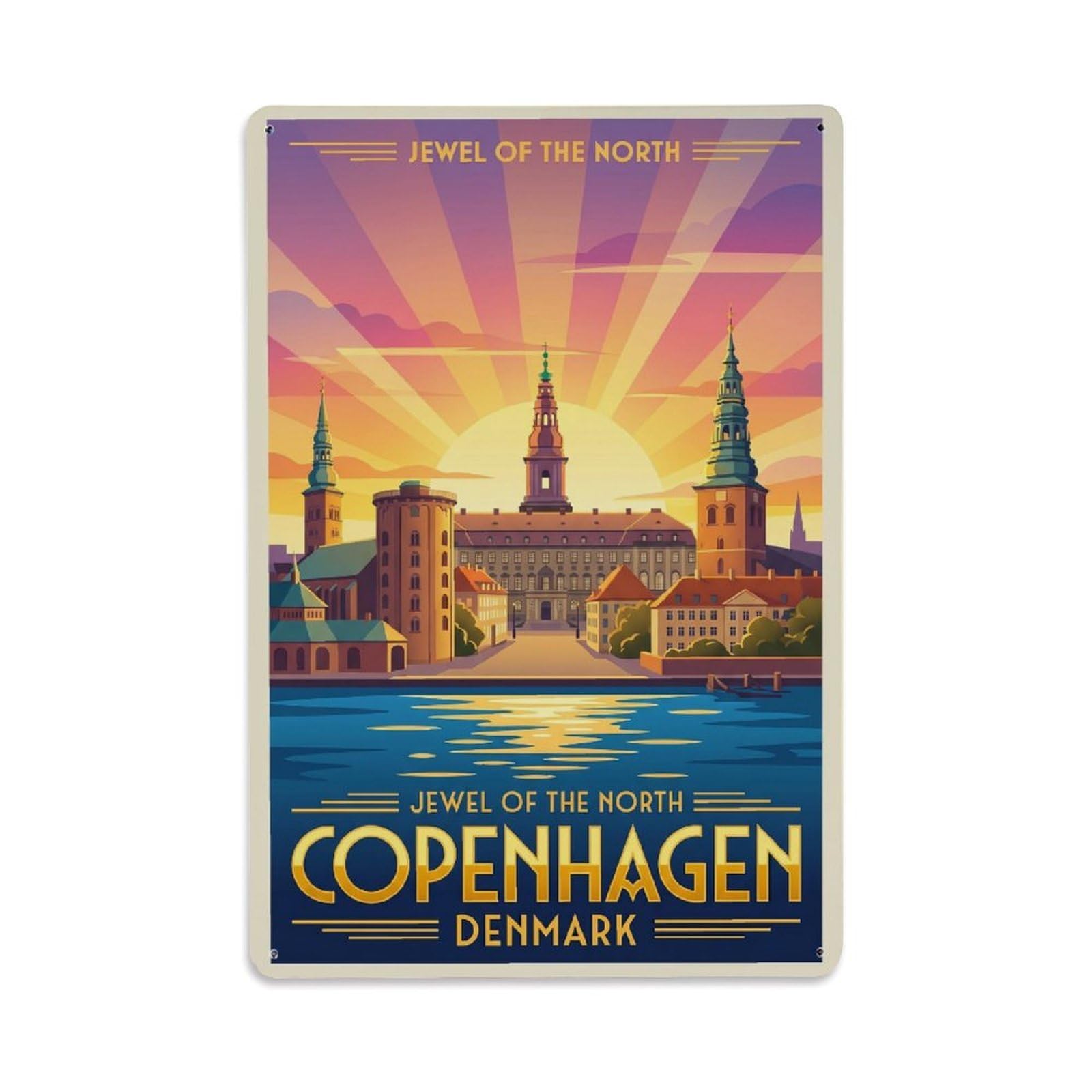 Este 8X12inch Style Vintage Travel Copenhagen Denmark Radiant Metal Tin Sign