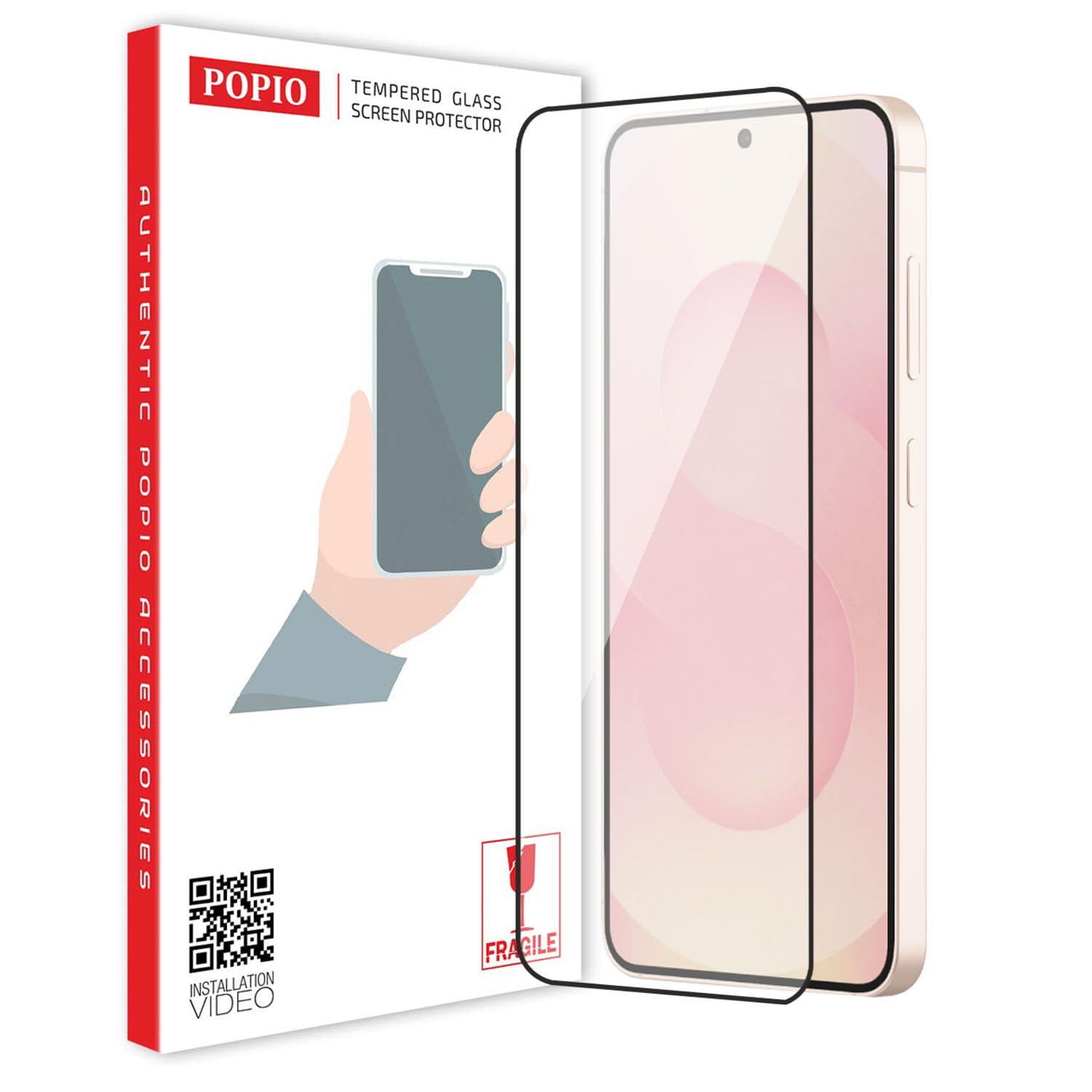POPIO Military-Grade Gorilla Tempered Glass For Samsung Galaxy S25 (Black) Edge-To-Edge Protector Coverage With Easy Installation Kit