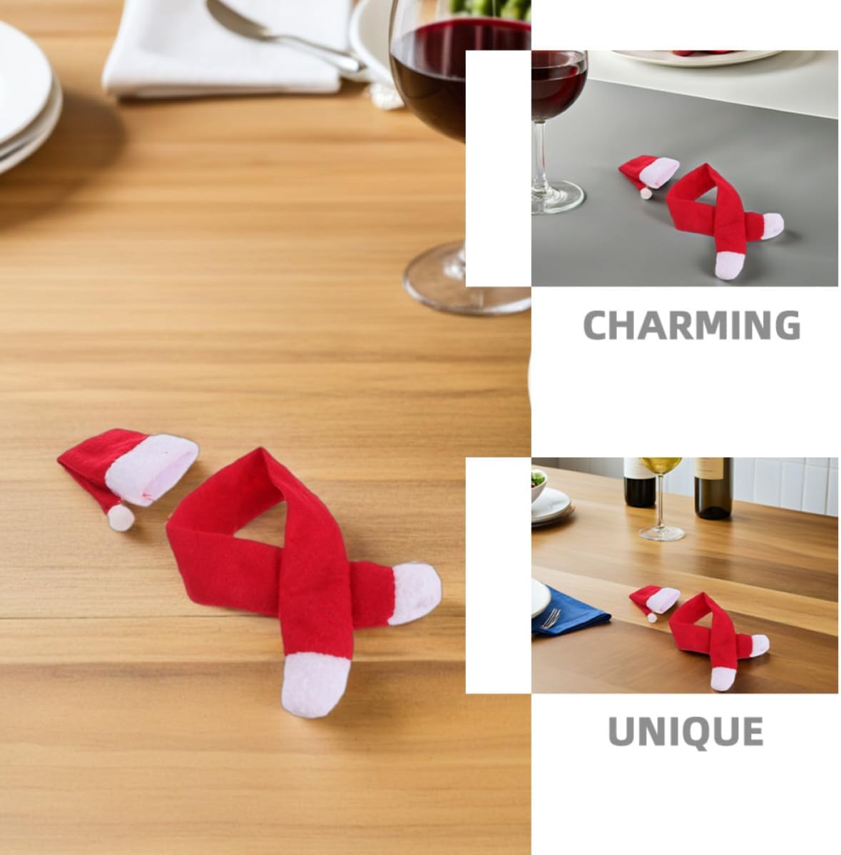 Wine Bottle Cover Set with Santa Hat and Scarf Christmas 4 Sets | Non-woven Fabric, Tabletop Decoration for Homes and Winter Holiday Gatherings, Festive Atmosphere with Full Protection