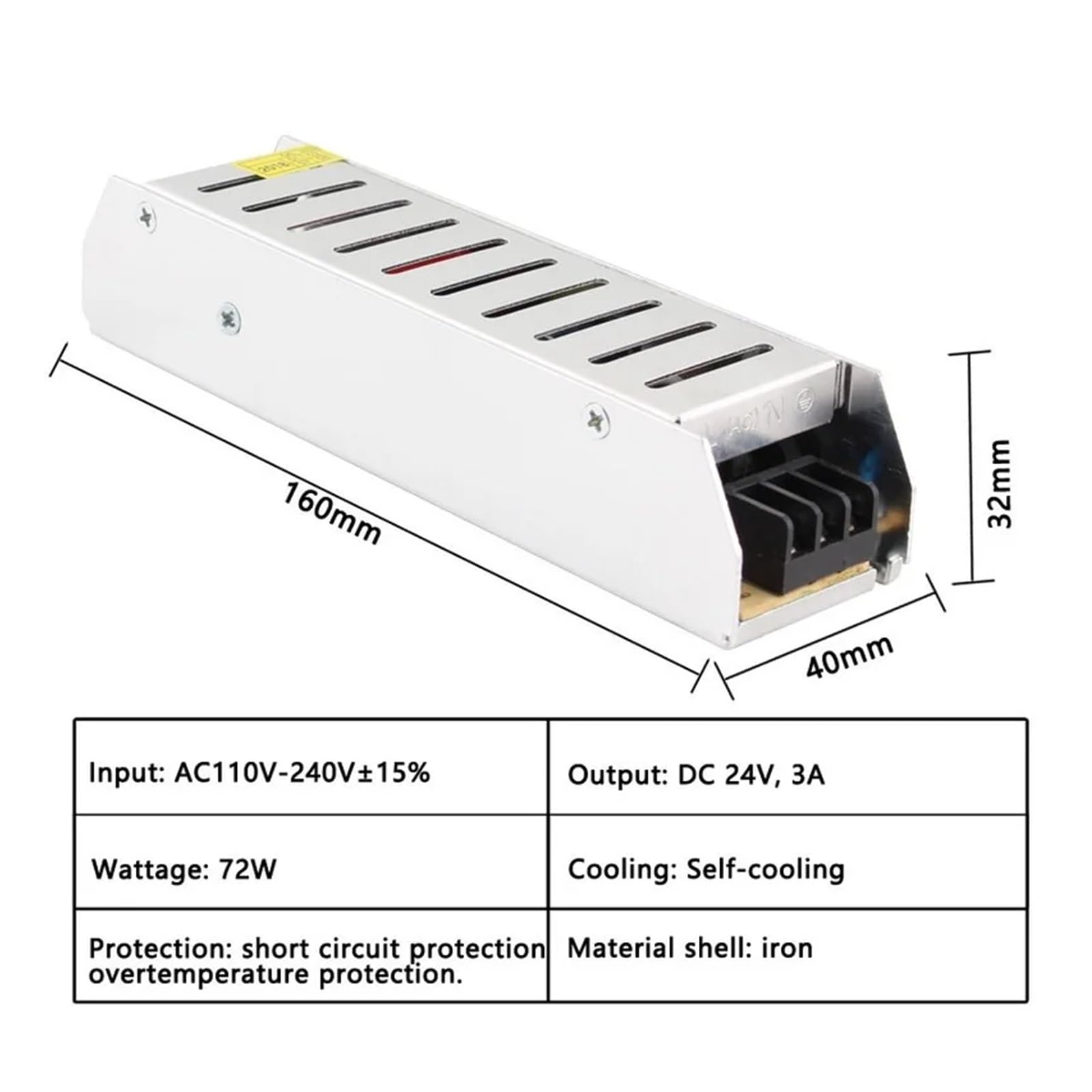 1PCS 12V 24V alimentazione elettrica di commutazione 12 24 V 1A 2A 3A 5A 8A 10A 20A 30A sorgente 220V a 12V 24V desktop di alimentazione SMPS(12V 15A 180W)