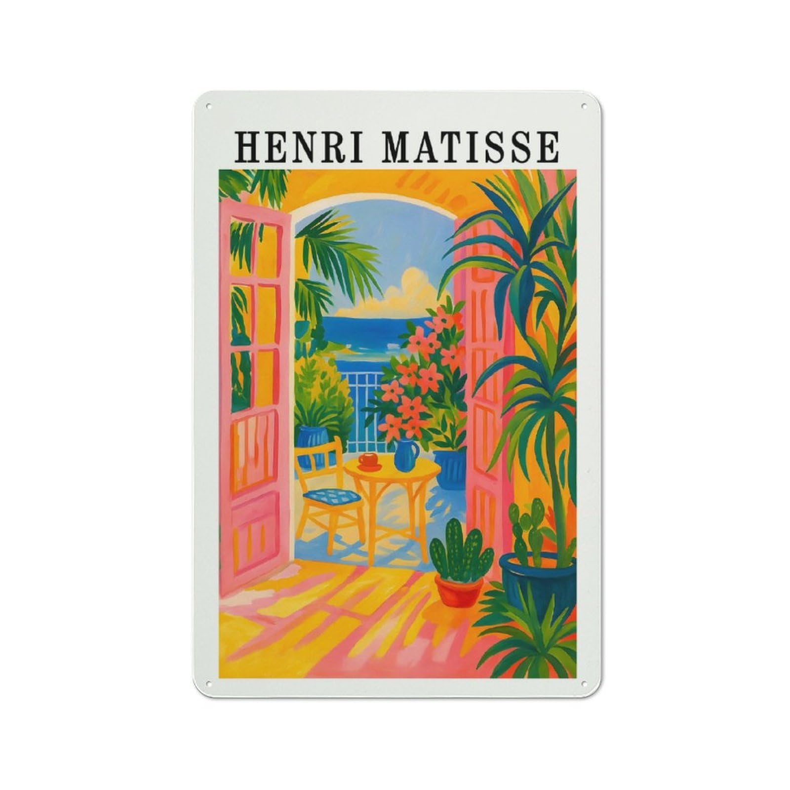Junmoney Style-18 Henri Matisse Open Window Painting Retro Metal Wall Sign 30X20cm For Guest Room Or Hallway, A Housewarming Gift For Home Decor Collectors