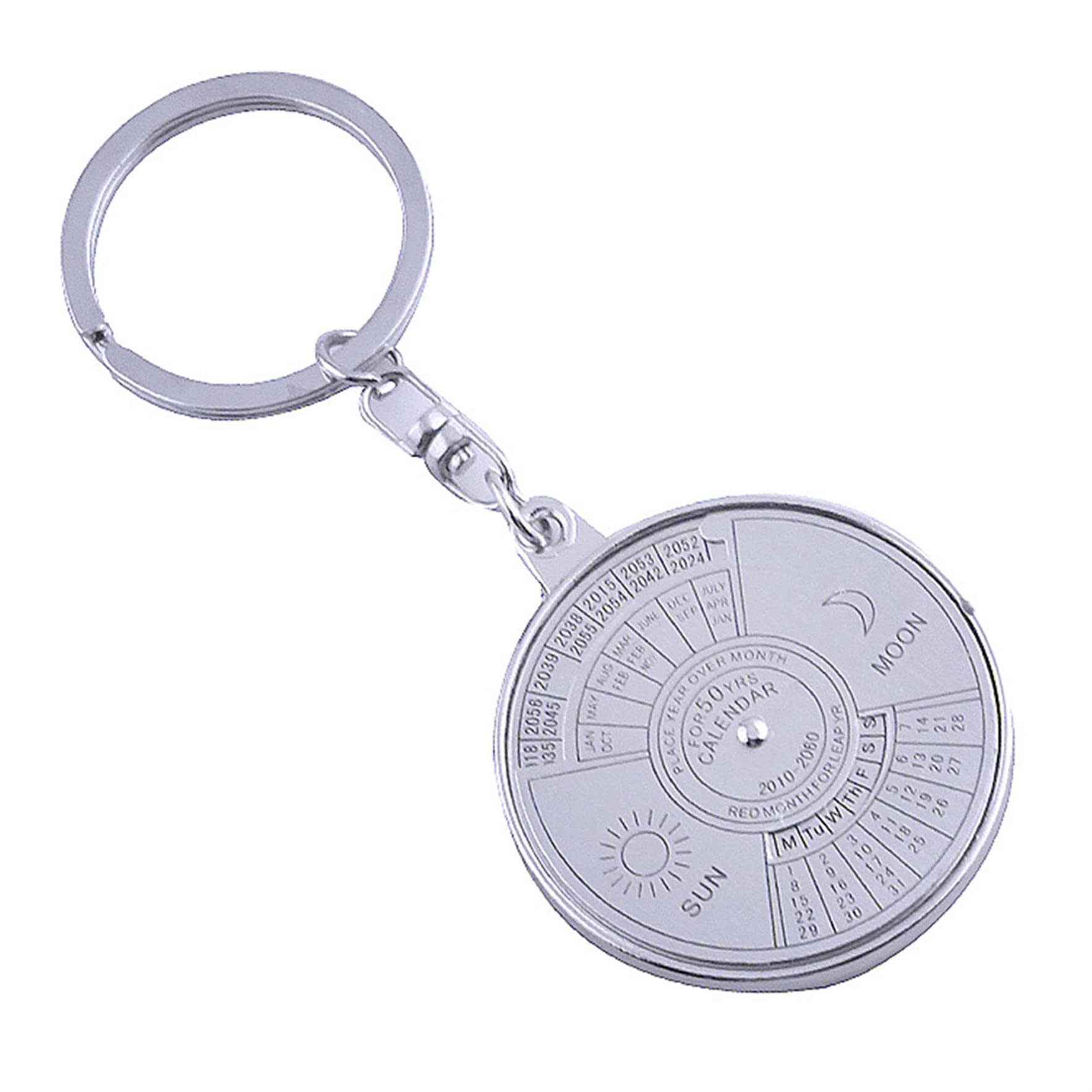 IvydayIvyday Metal 50 Years Perpetual Calendar Circular Keychain Car Key Ring Creative Gift