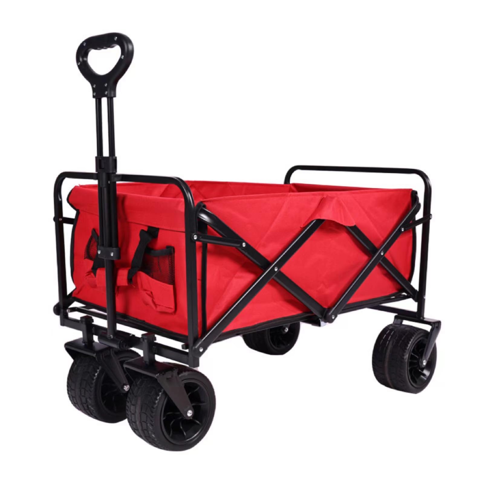 Folding Wagon, Outdoor Heavy Duty Collapsible Beach Cart 100L All Terrain Wheels 2 Pockets Multicolor(Red)