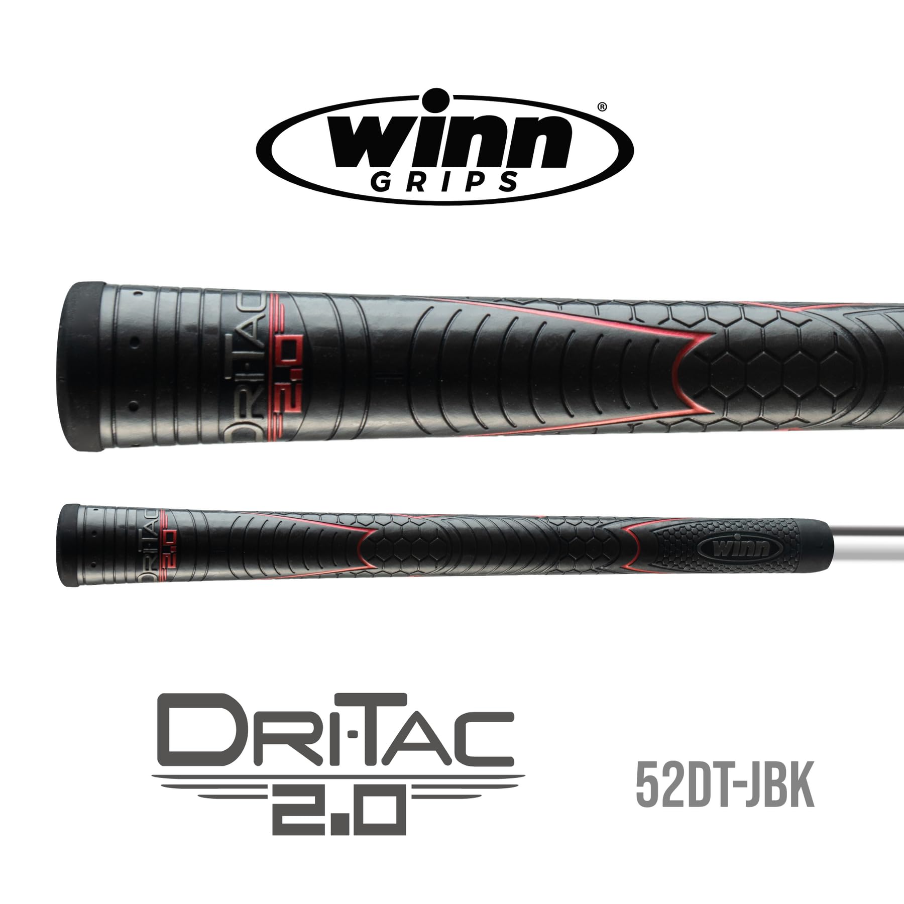 Winn Grips 52DT-JBK Dri-Tac 2.0 series Advance Polymer Technology, 13 Piece Golf Grip Bundle-Standard Size, Jet Black-Red