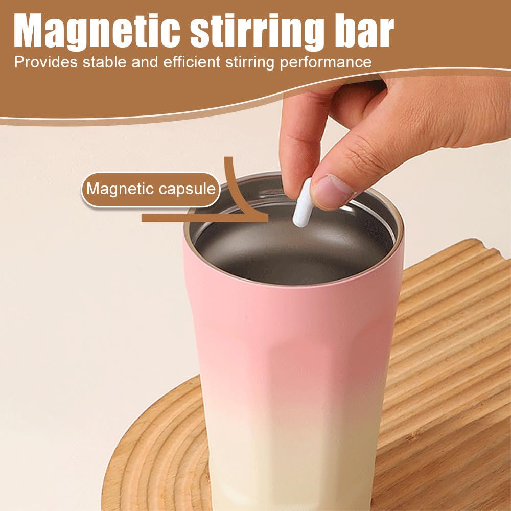 Selbstrührender Kaffeebecher, IPX6 wasserdichter magnetischer elektrischer Mixbecher mit Deckel, Rührwasserflasche aus Edelstahl 306(White Pink Gradient)