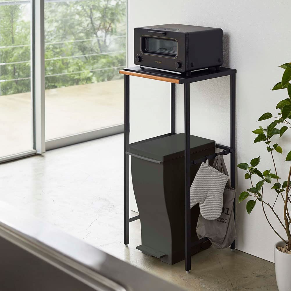 Yamazaki 5327 Telescopic Trash Can Top Rack, Black, Approx. W 16.7 x D 16.7 x H 35.4 inches (42.5-76 x 42.5 x 90 cm), Tower Kitchen Rack with Hooks