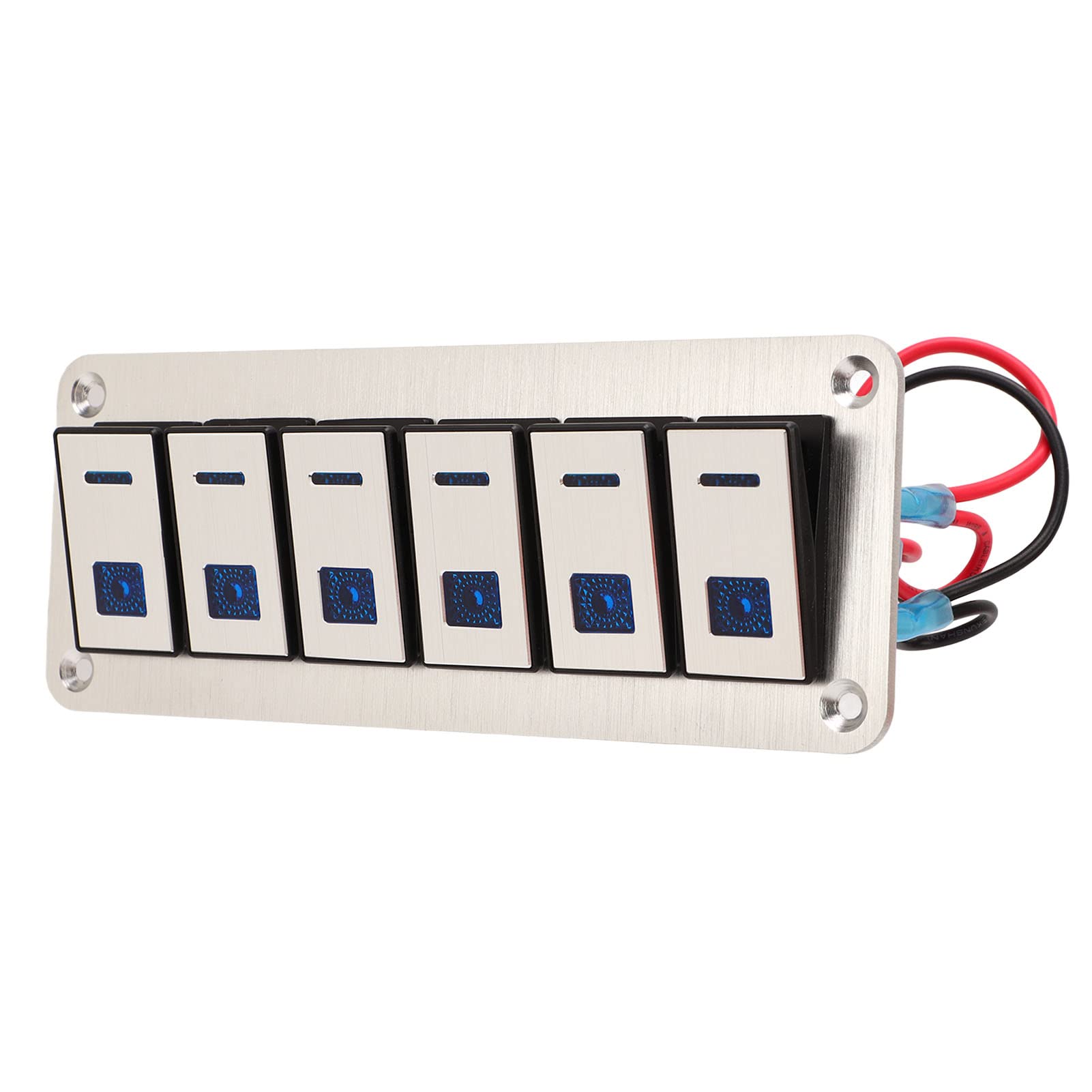Pannello interruttore a rocker a 6 gang 12 V 24 V LED blu impermeabile SPST On Off interruttore pre-cablato per auto barca camion UTV con telaio in lega di alluminio e pulsante ill