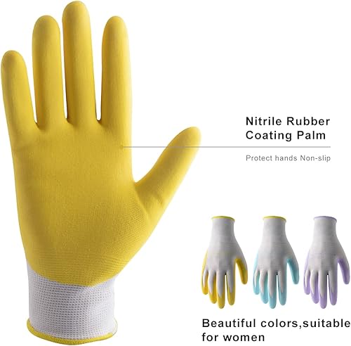 Miniatura 3 de HLDD HANDLANDY Guantes de jardinería para mujer, guantes de trabajo para mujer con revestimiento de nitrilo de espuma, 6 y 3 pares de guantes de