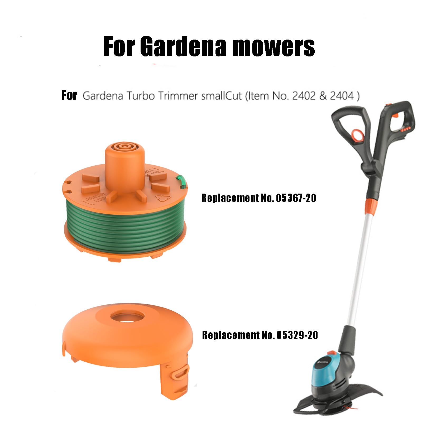 Bobina de repuesto para cortacésped Gardena 05367-20 y tapa de carrete 05329-20, piezas de carrete de línea de recortadora (8 carretes 2 cubiertas de bobina)