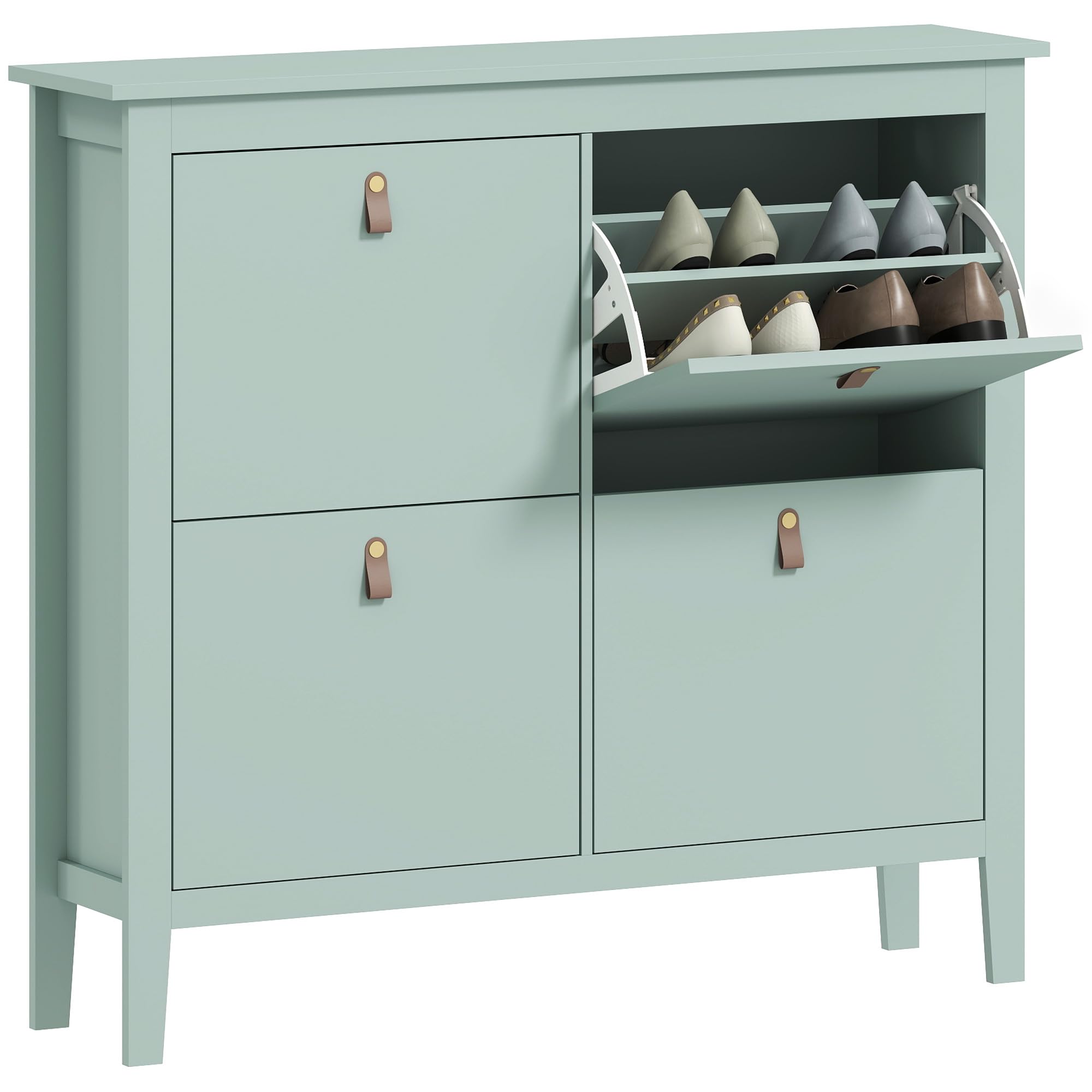 HOMCOM 4 Drawer Shoe Cabinet - Green - Flip Doors - Hallway Entryway Storage - Max UK Mens 10.5