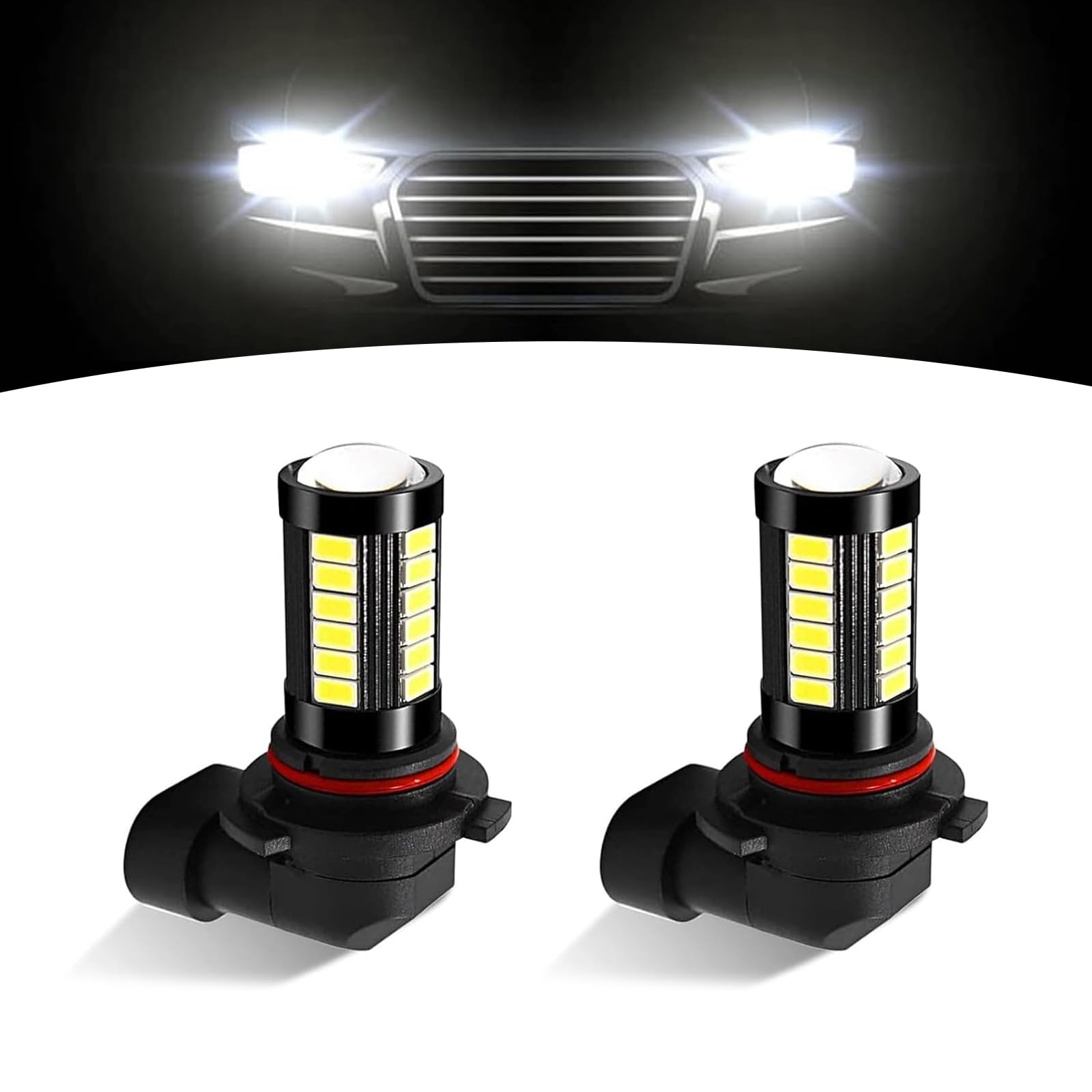 2 PCS Car 9006 Fog Lamp, 5730-33SMD High Brightness Anti-fog Super Penetrating Light Bulb Replacement, 6500K 50000H Energy-saving Waterproof Bulb, Universal for Cars SUVs Trucks (White)