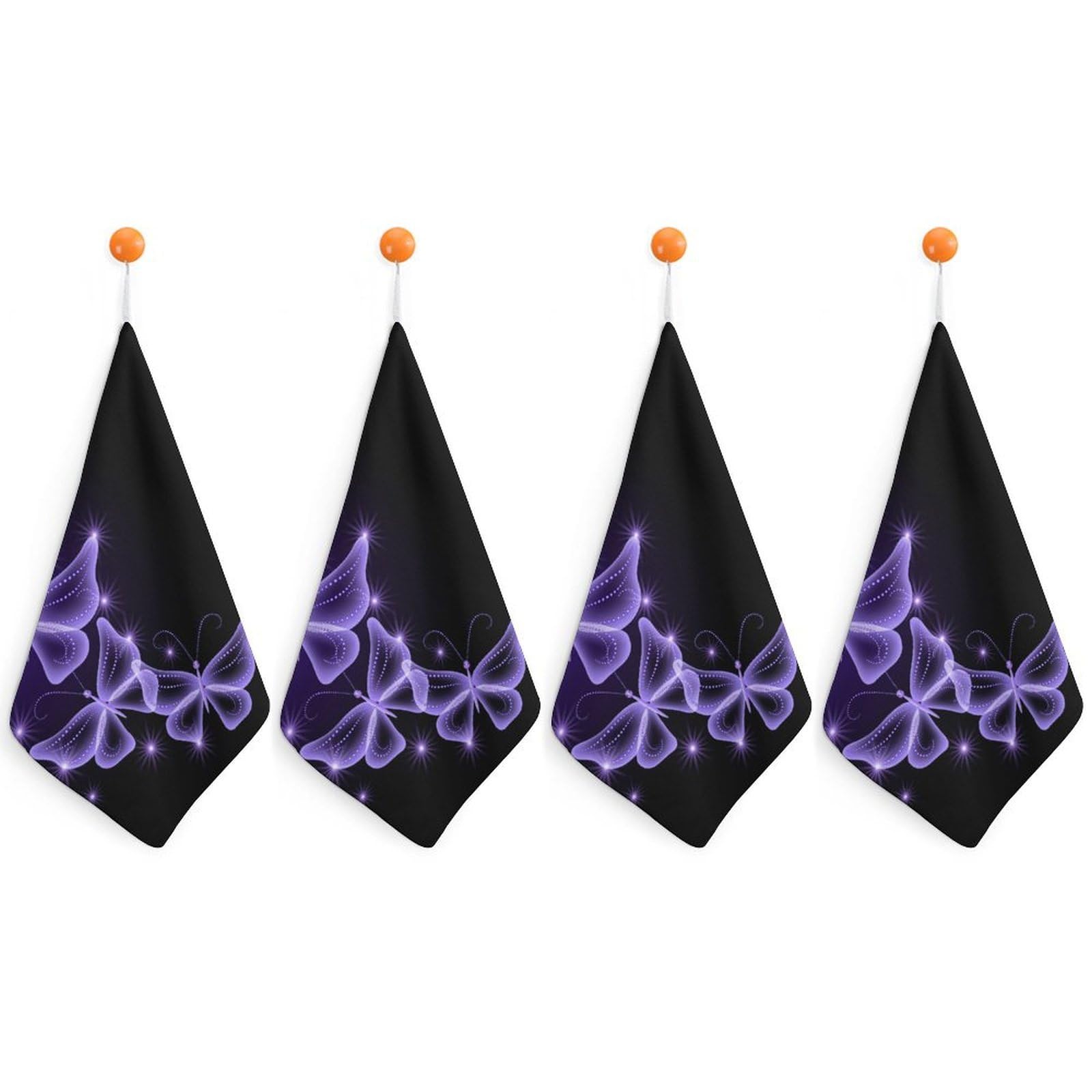 LEDFCVSU 4 Piece Hanging Hand Towels, Purple Butterfly Small Dry Hand Towel for Kitchen Bathroom