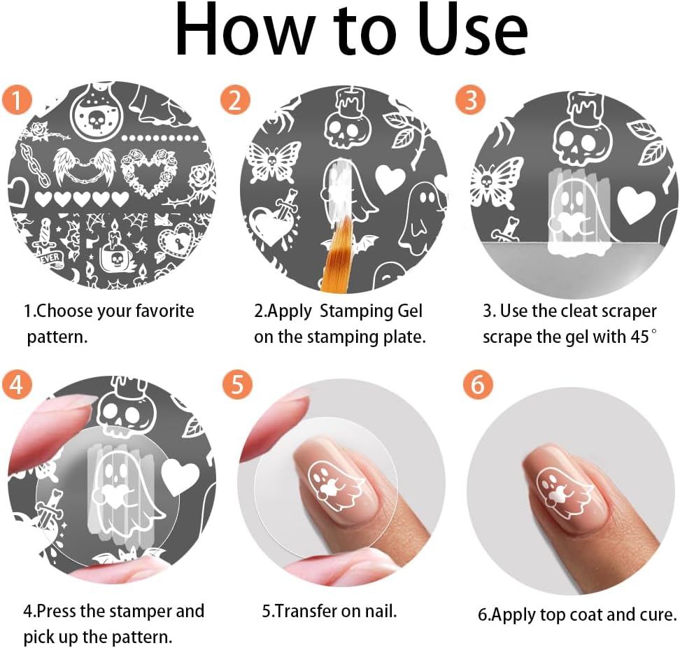 PH PandaHall 3pcs Skull Ghost Nail Stamping Plates, Spooky Gothic Nail Art Stencils Spider Web Rose Nails Art Templates Stainless Steel Image Plates for DIY Print Manicures Salon Design Halloween