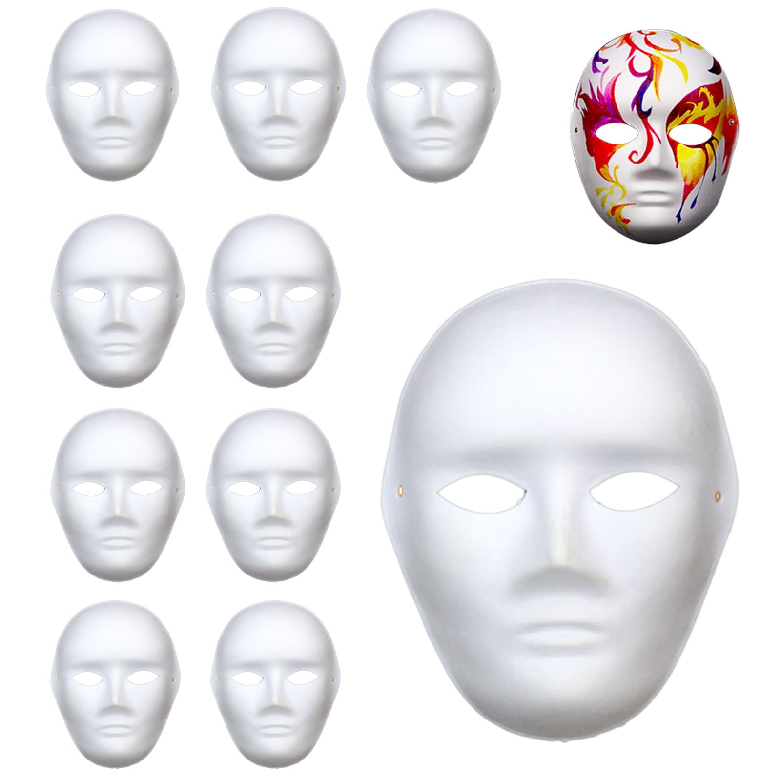 10 Pcs White Paper Masks DIY Unpainted Full Face Masquerade Mask Pulp Blank Hand Painted Mask for Carnival Cosplay Halloween Dance Party